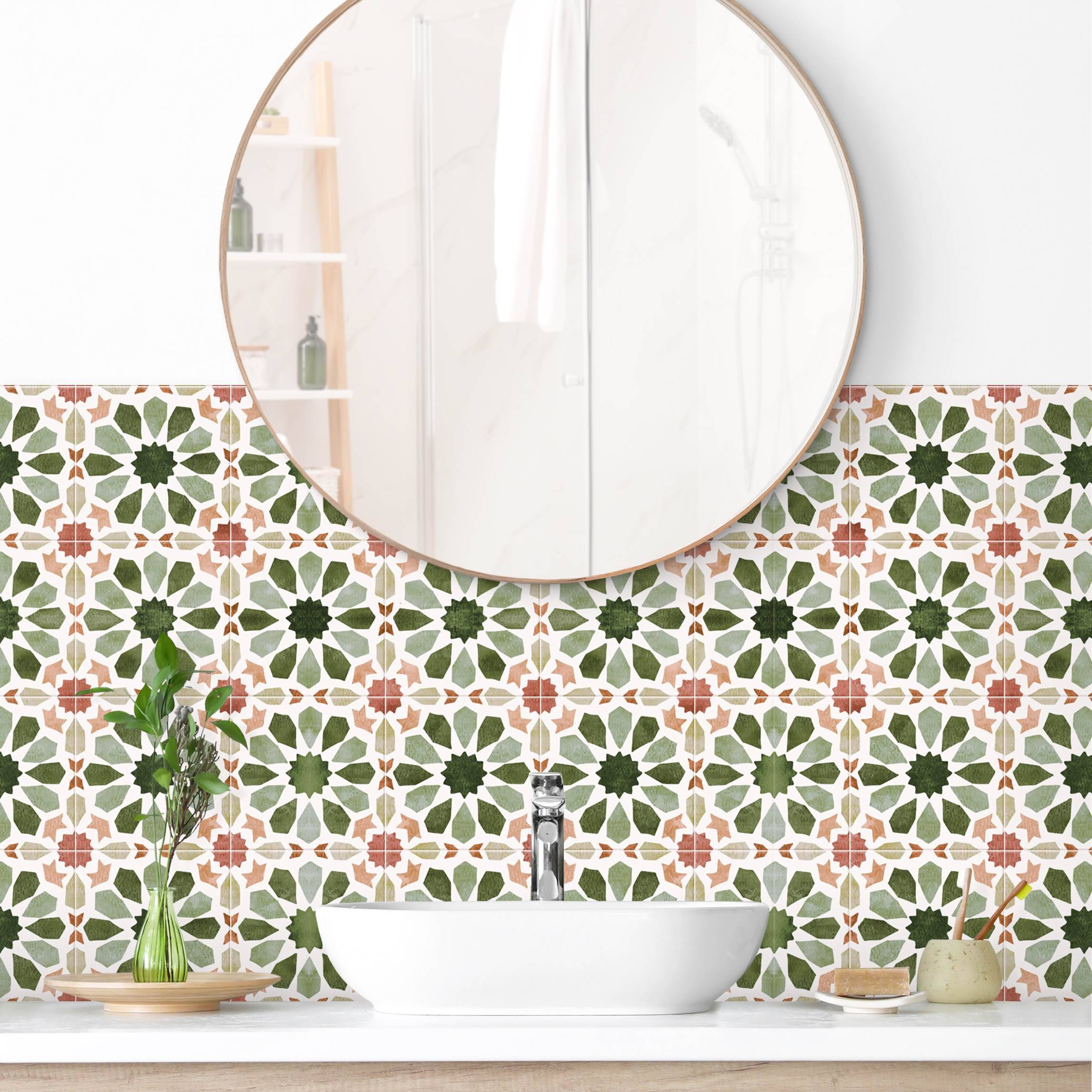 Wandverkleidung Bad Marokkanische Fliesen Grün und Rosa