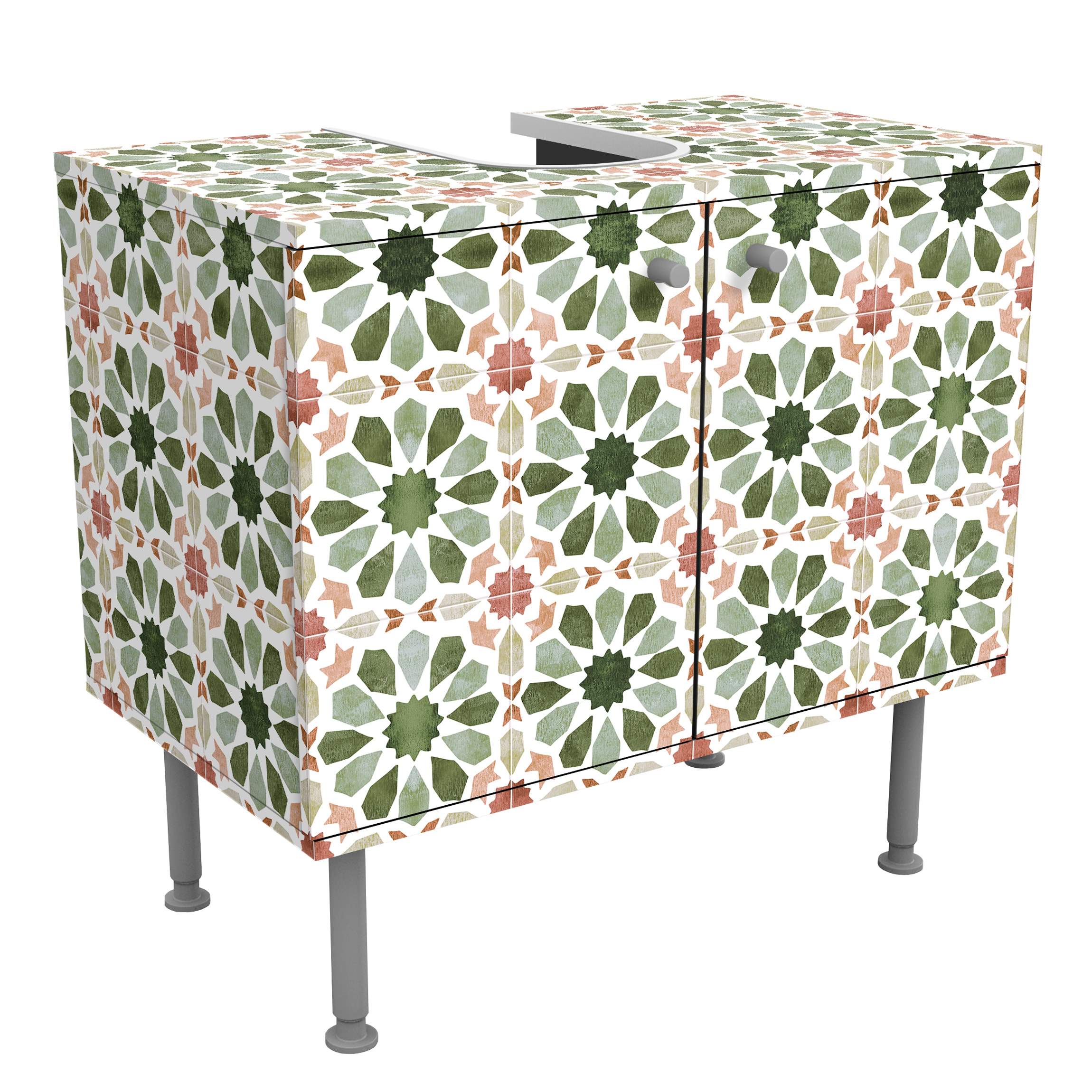 Waschbeckenunterschrank Marokkanische Fliesen Grün und Rosa