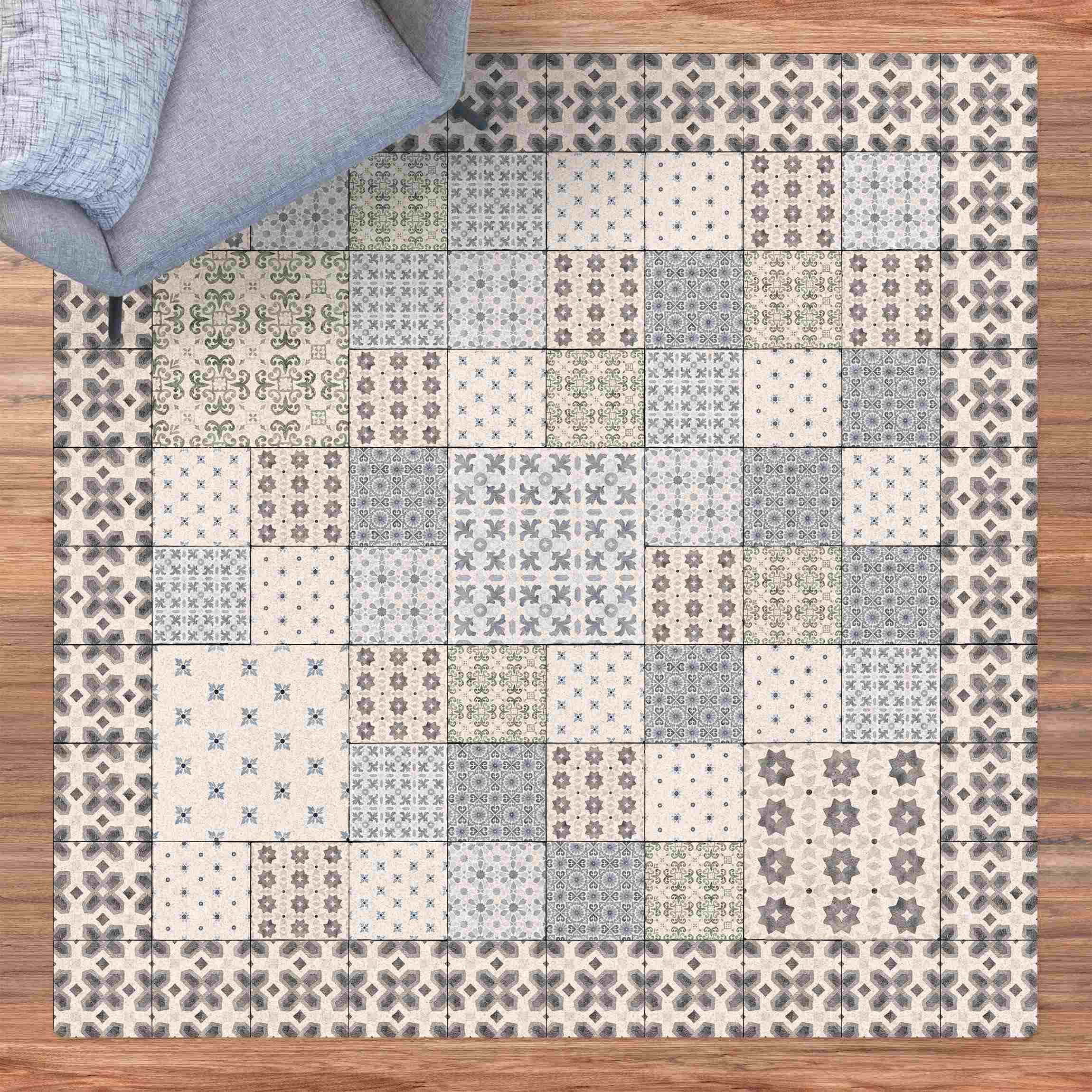 Kork-Teppich Marokkanische Fliesen Kombination Rabat mit Fliesenrahmen