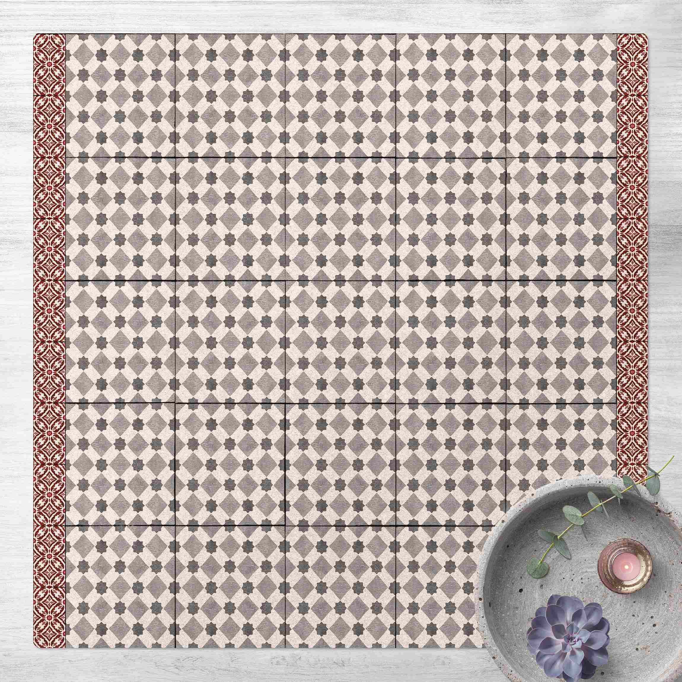 Kork-Teppich Marokkanische Fliesen Sterne und Quadrate mit Bordüre