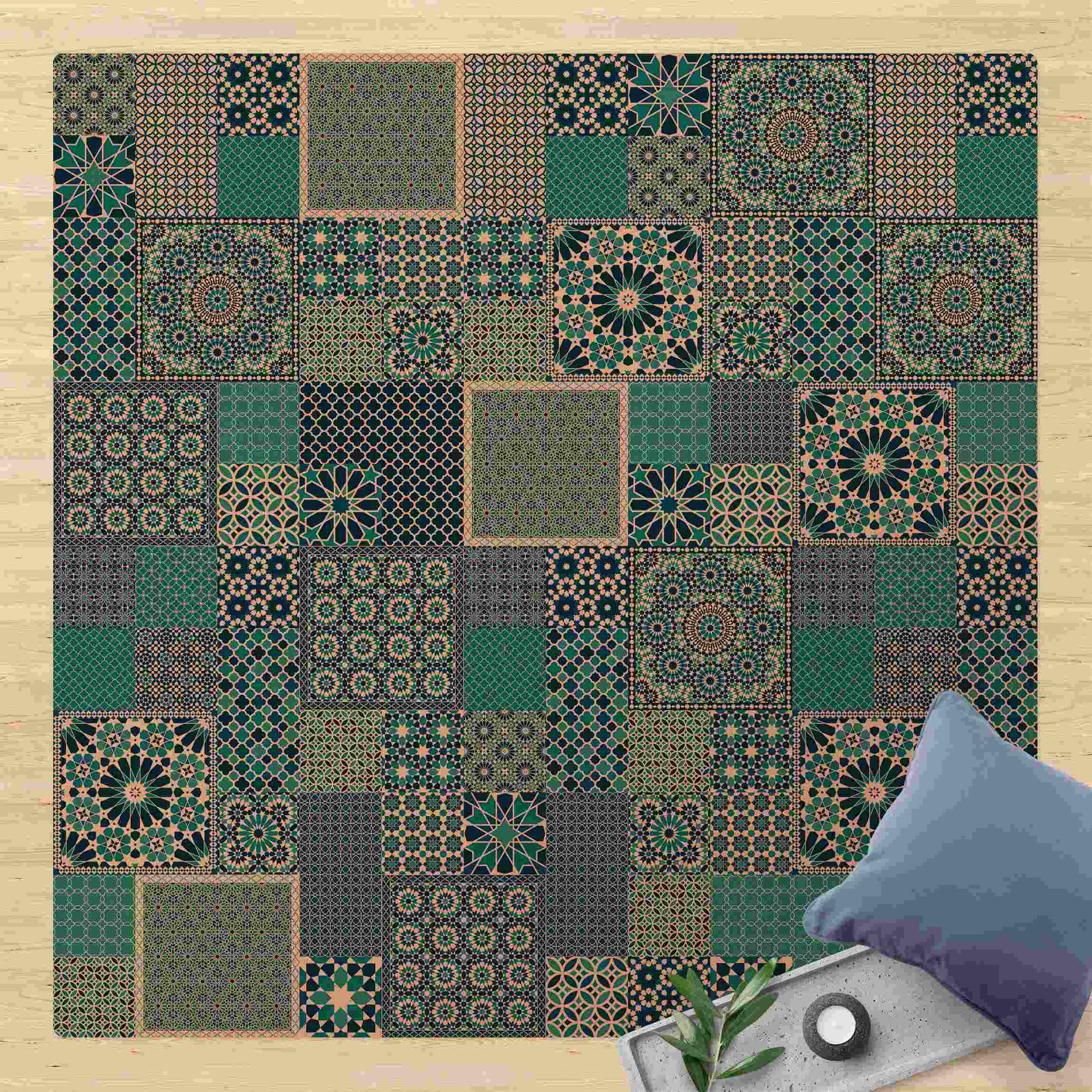 Kork-Teppich Marokkanische Mosaikfliesen türkis blau