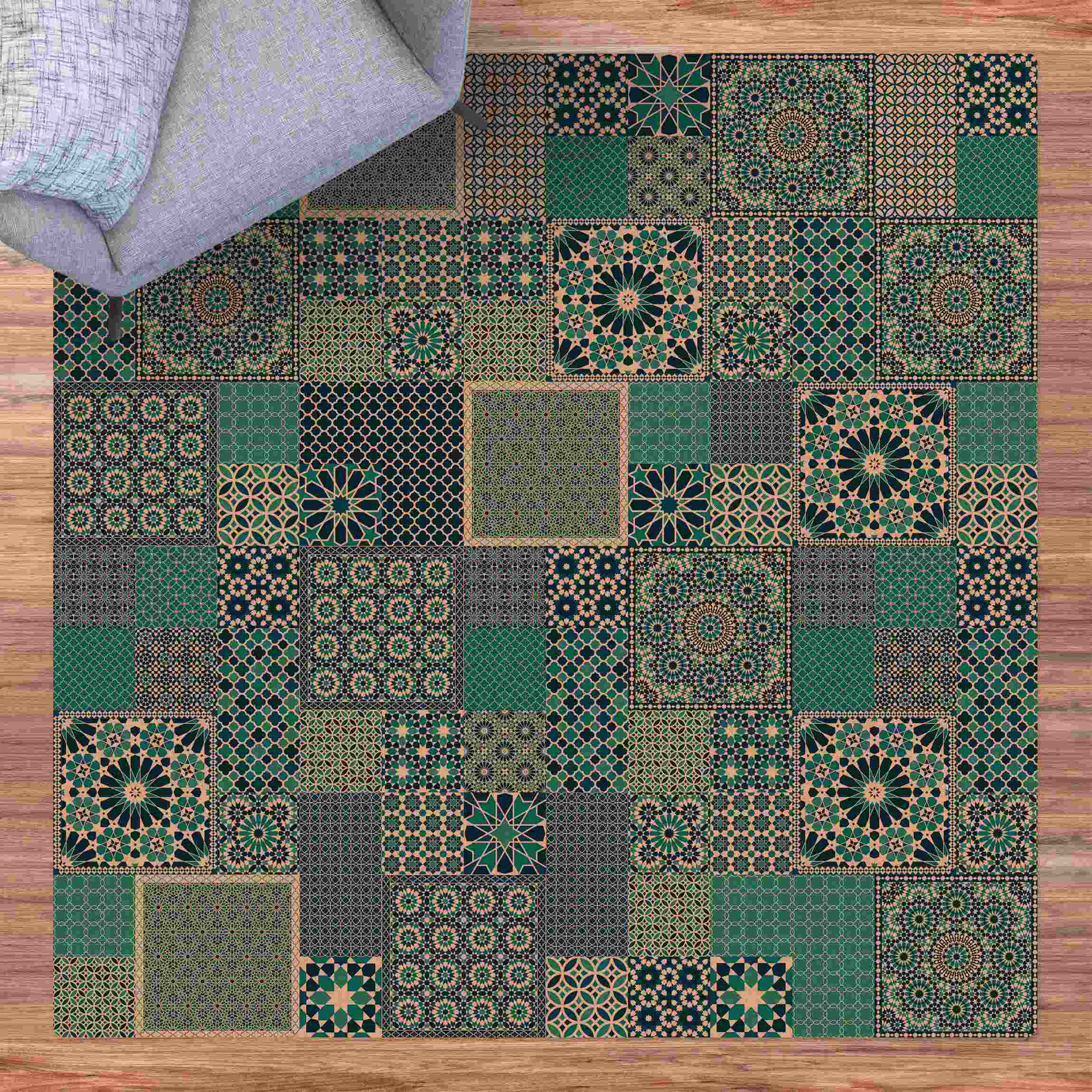 Kork-Teppich Marokkanische Mosaikfliesen türkis blau