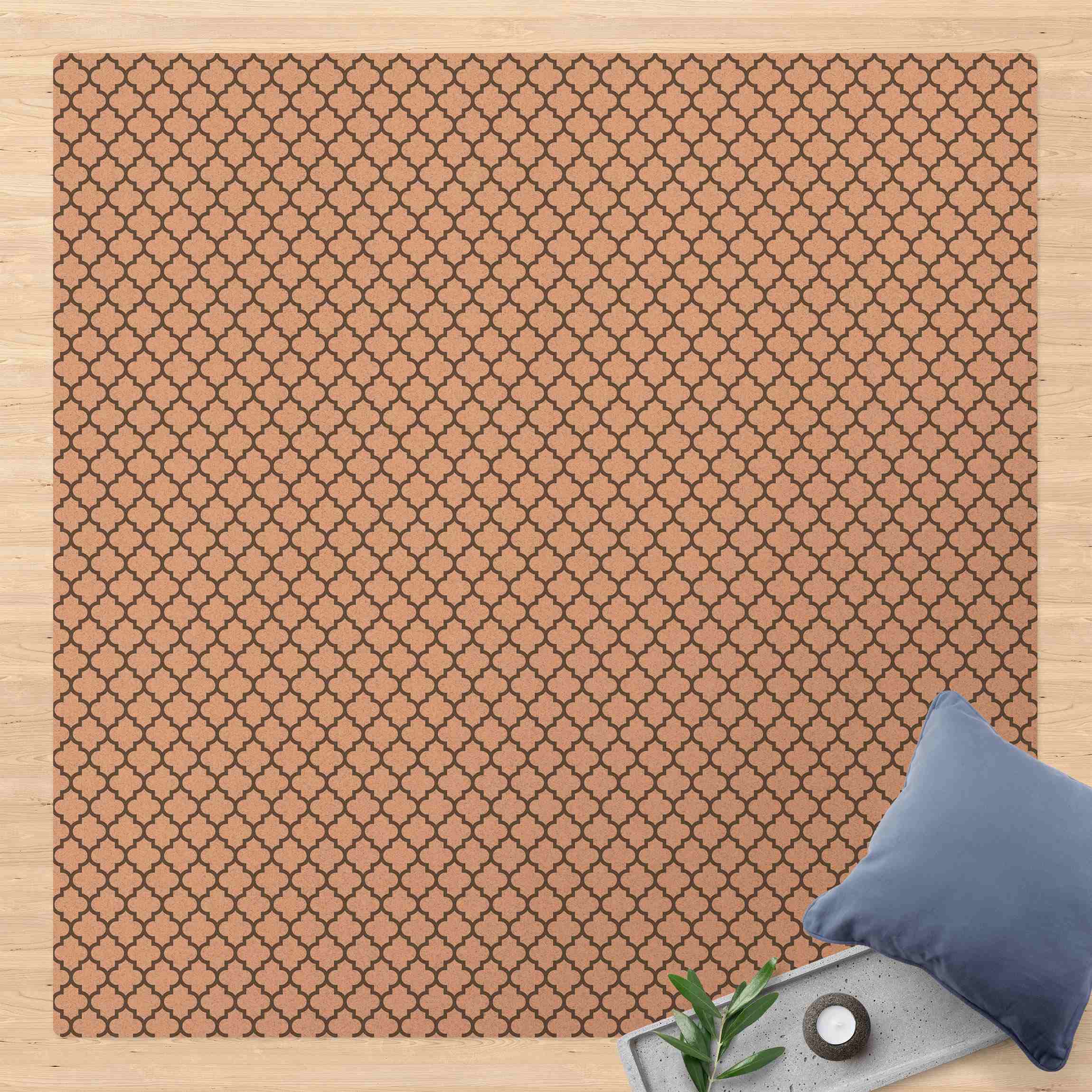 Kork-Teppich Marokkanisches Muster mit Ornamenten Grau