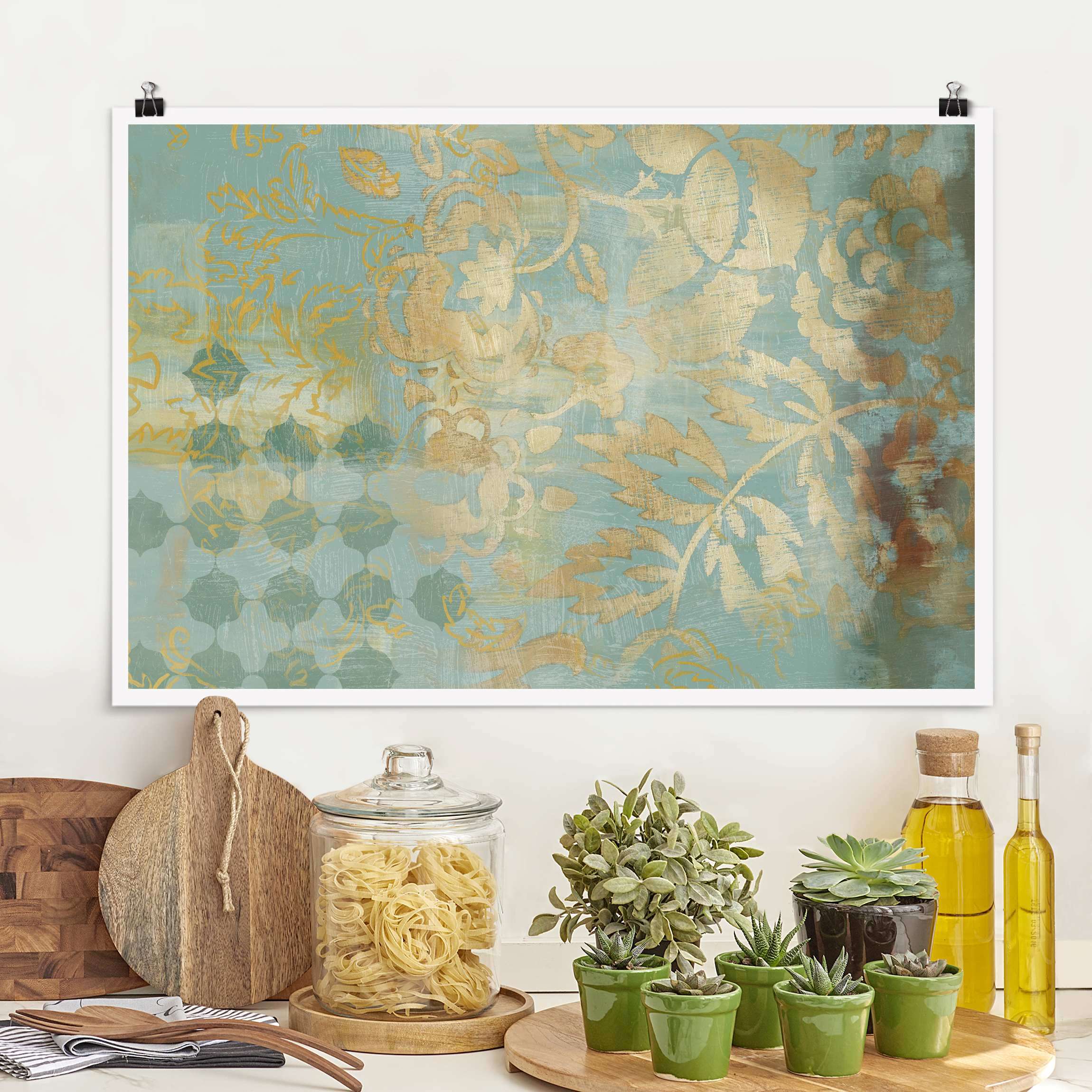Poster Marokkanische Collage in Gold und Türkis II