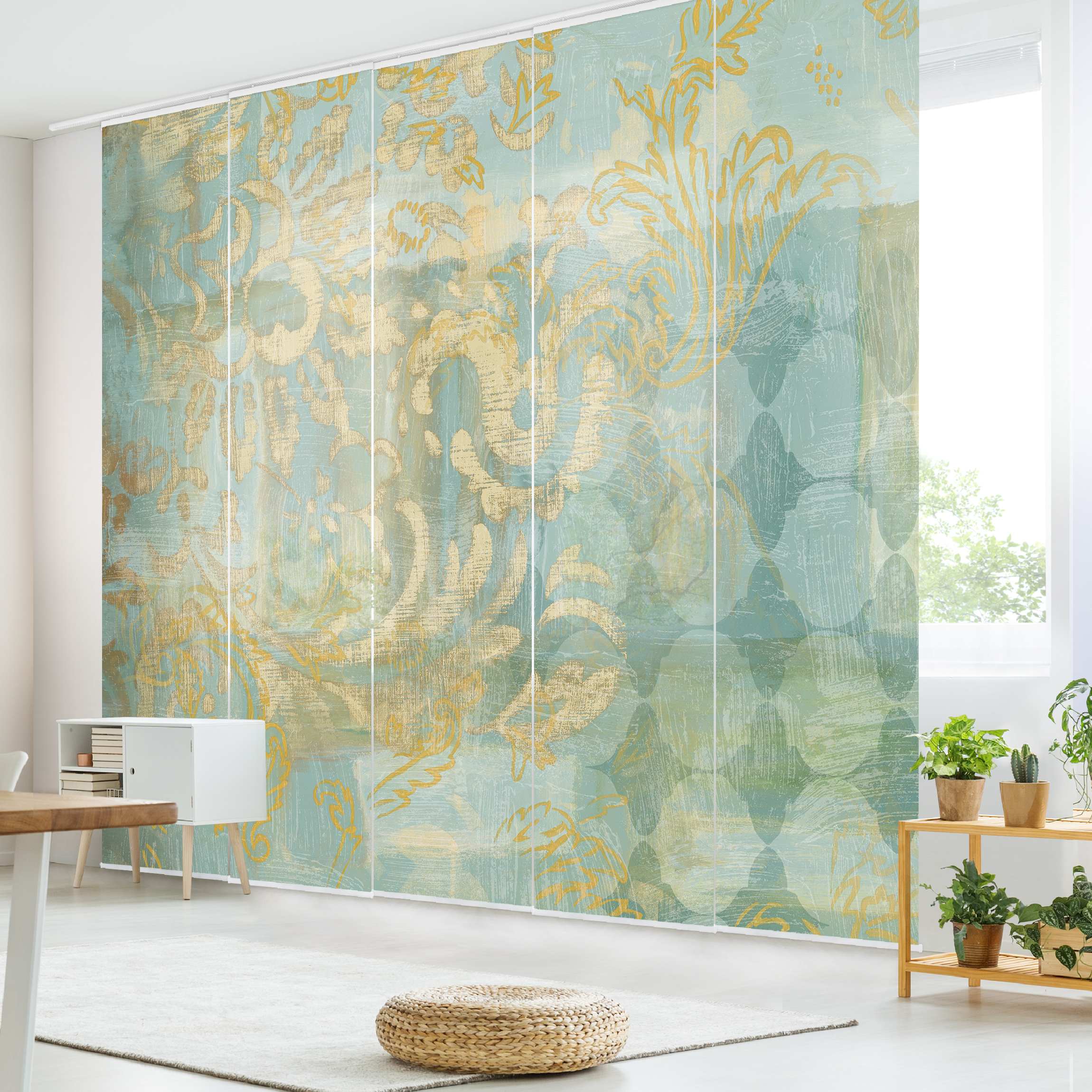 Schiebegardine Marokkanische Collage in Gold und Türkis