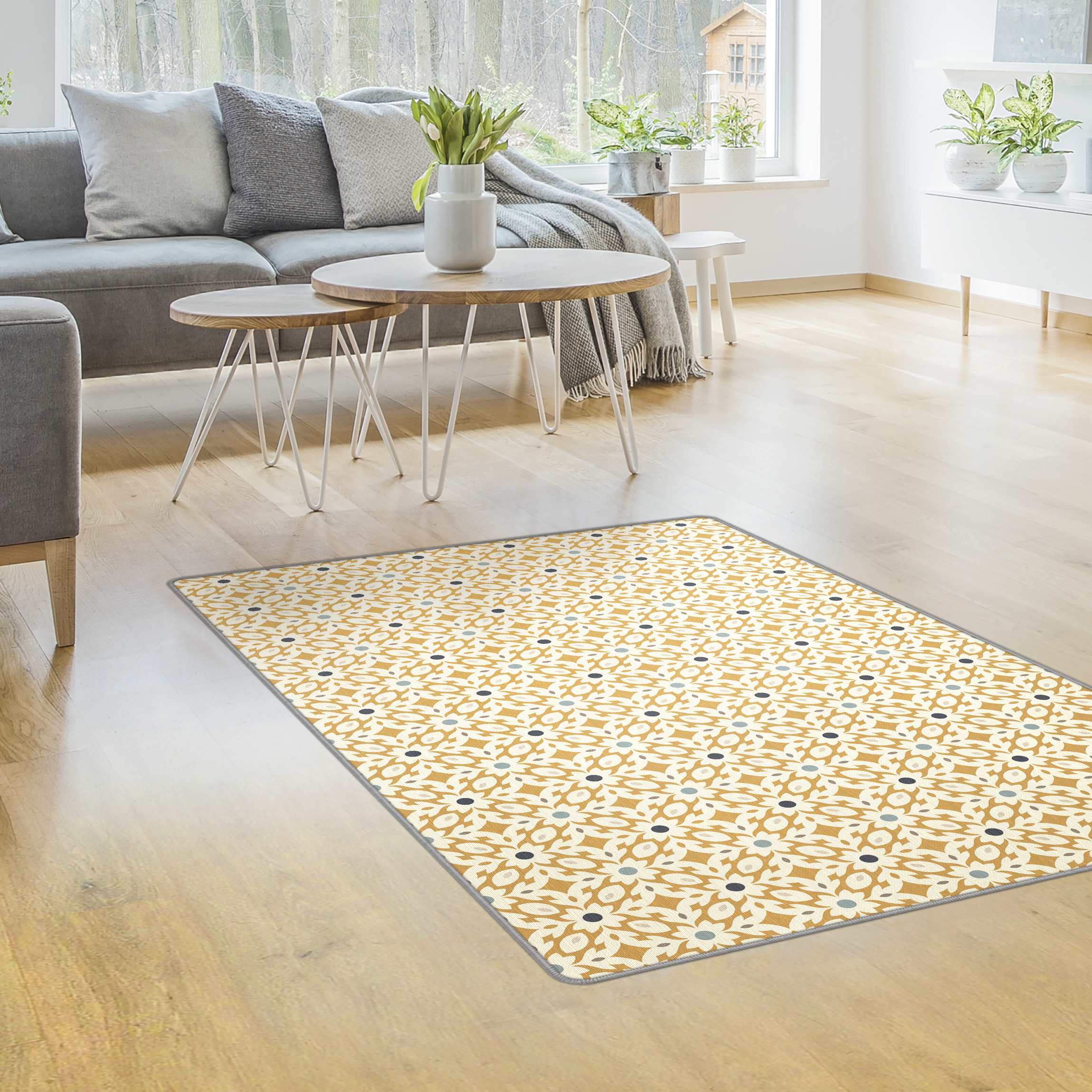 Teppich Marokkanische Fliesen in Ocker und Blau