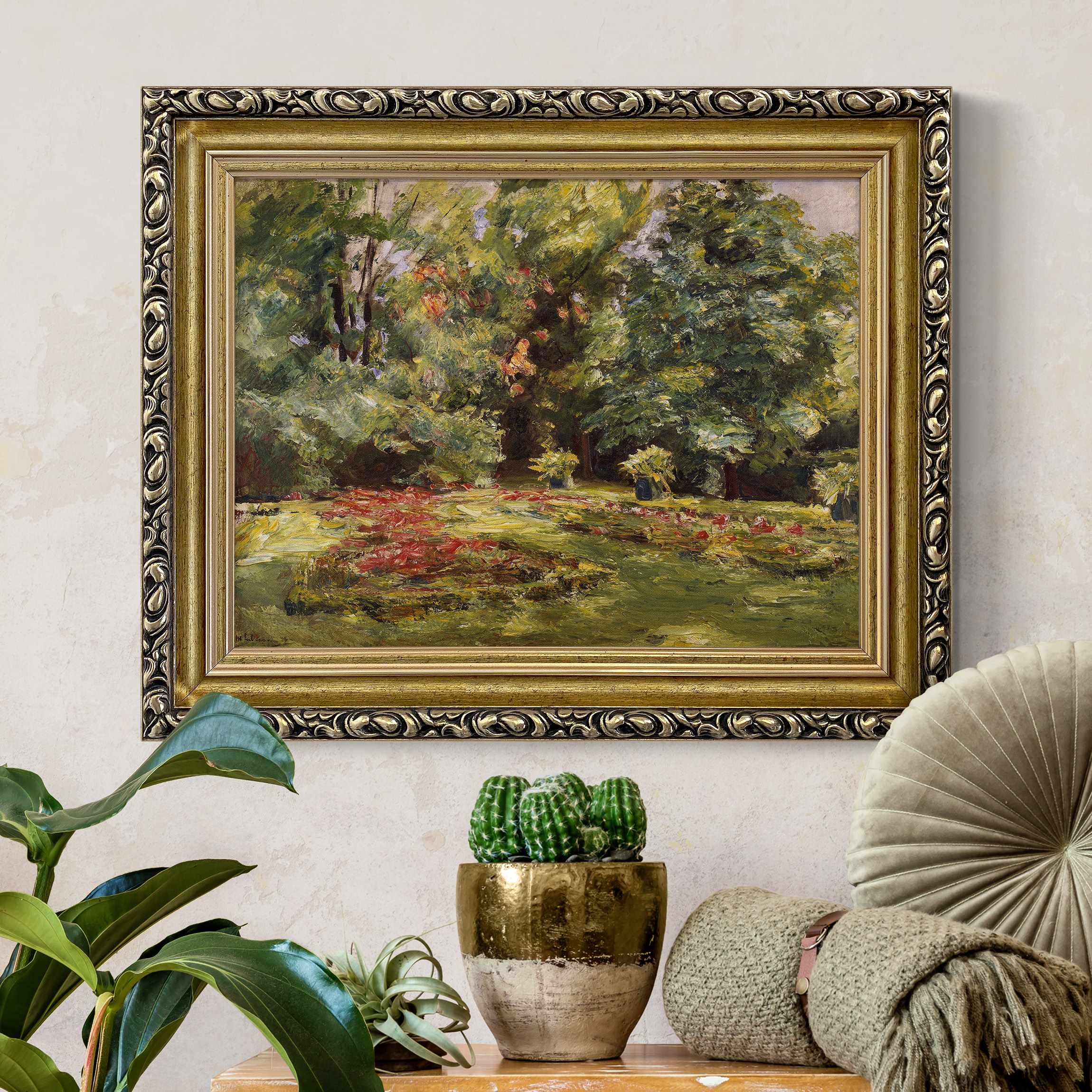 Leinwandbild mit Barockrahmen Max Liebermann - Blumenterrasse im Wannseegarten