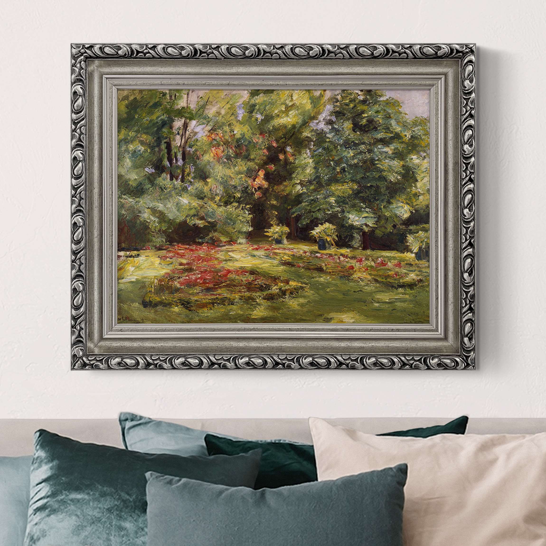 Leinwandbild mit Barockrahmen Max Liebermann - Blumenterrasse im Wannseegarten