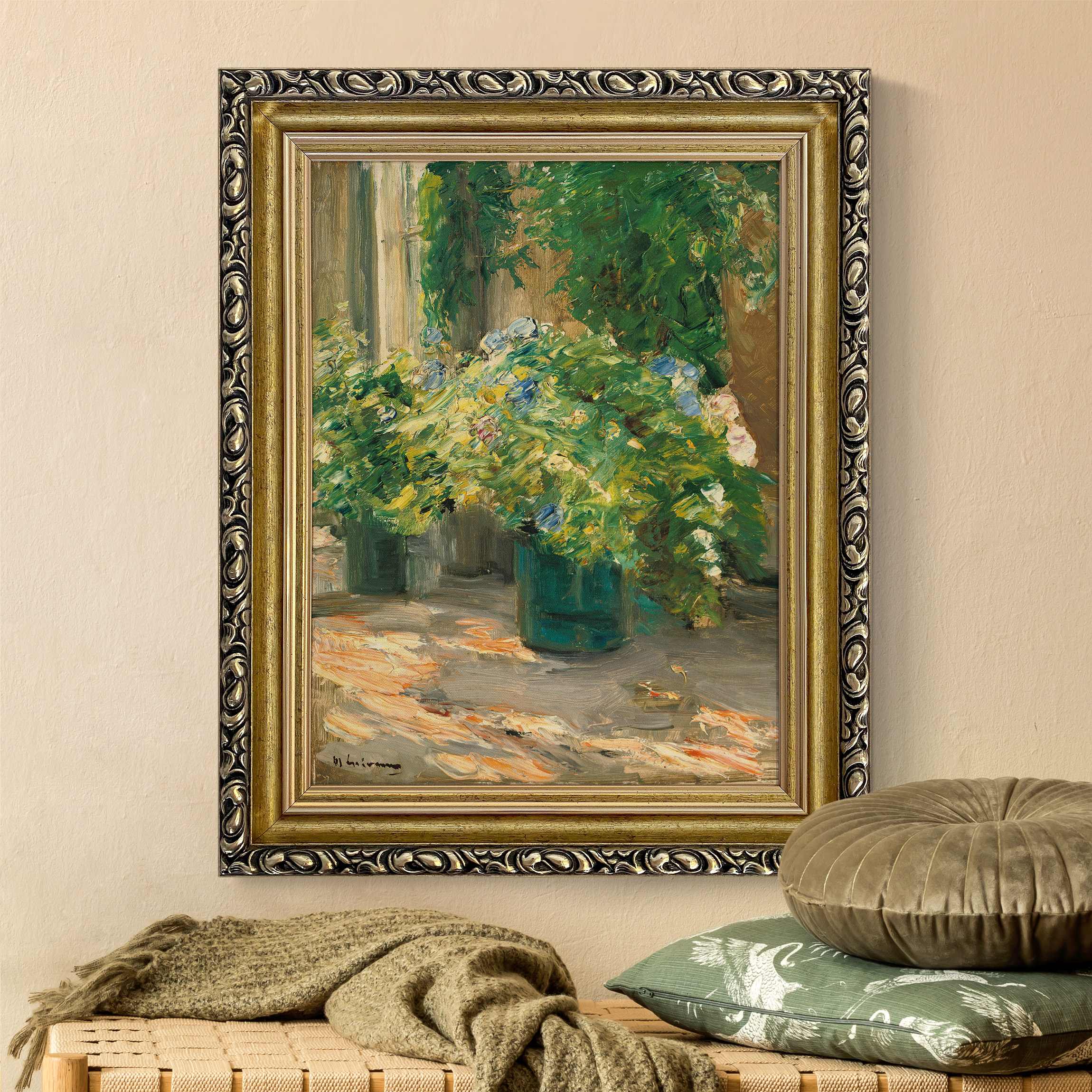 Leinwandbild in Barockrahmen Max Liebermann - Blumentöpfe vor dem Haus