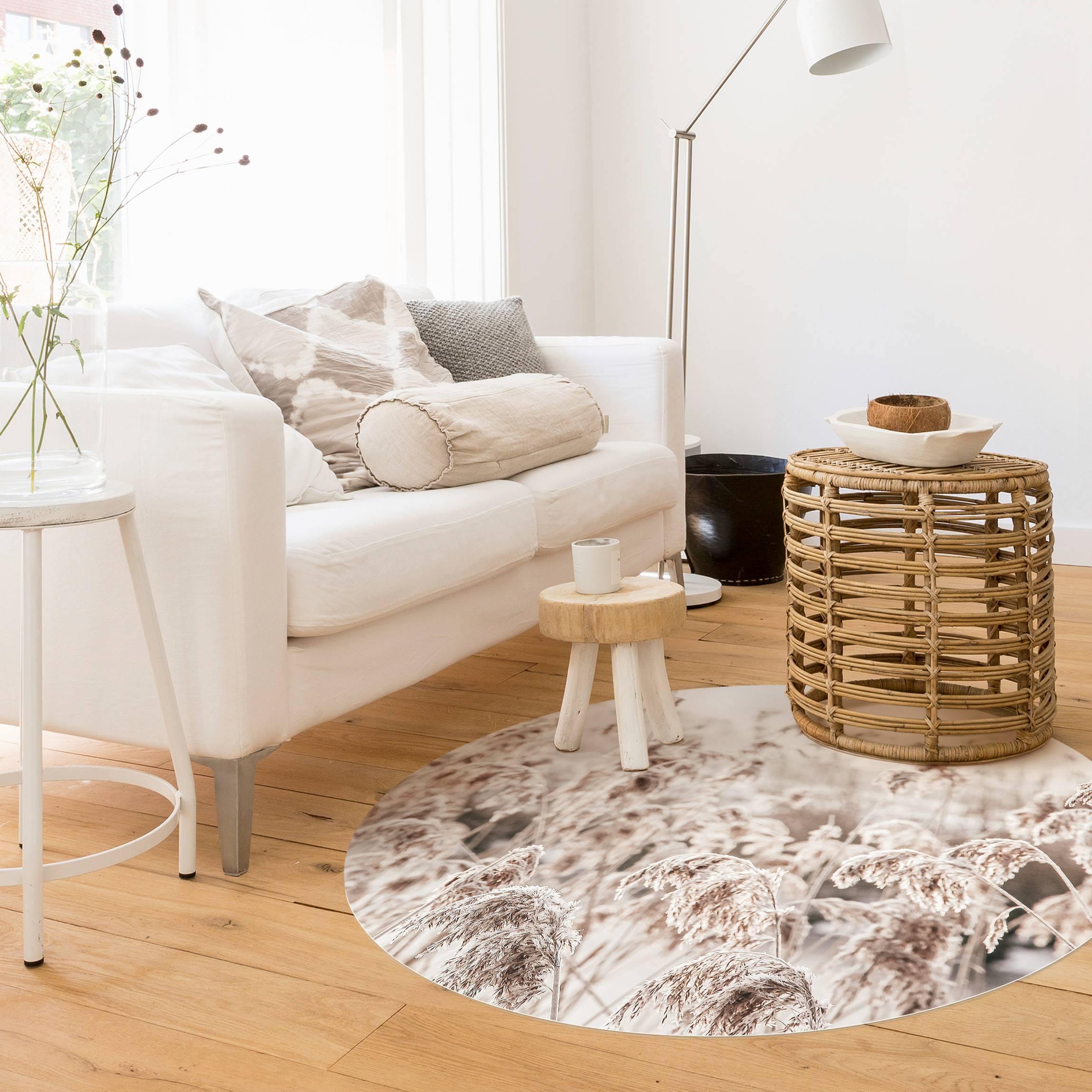 Runder Vinyl-Teppich Meer von sonnigem Schilfgras