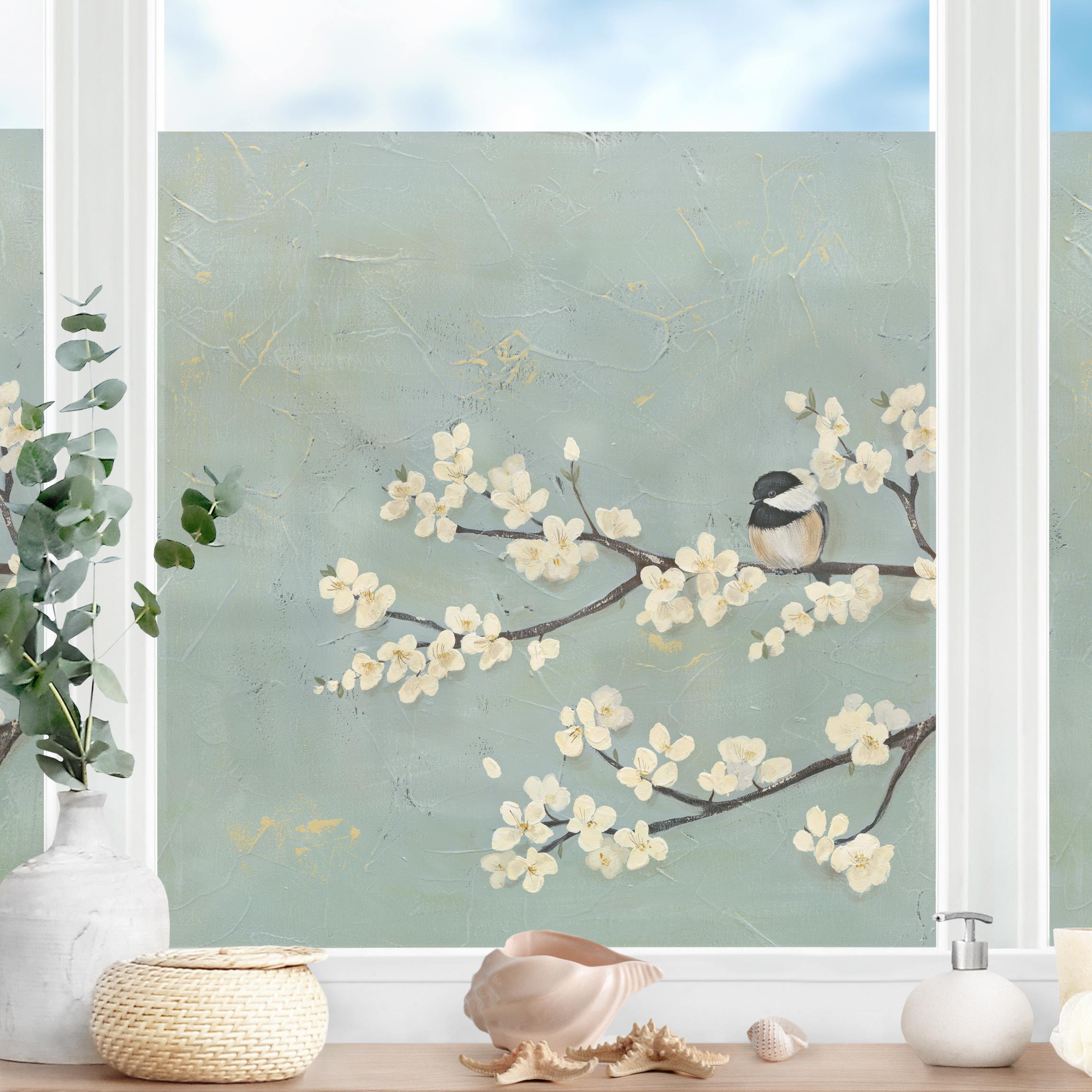 Fensterfolie Meise auf Kirschast