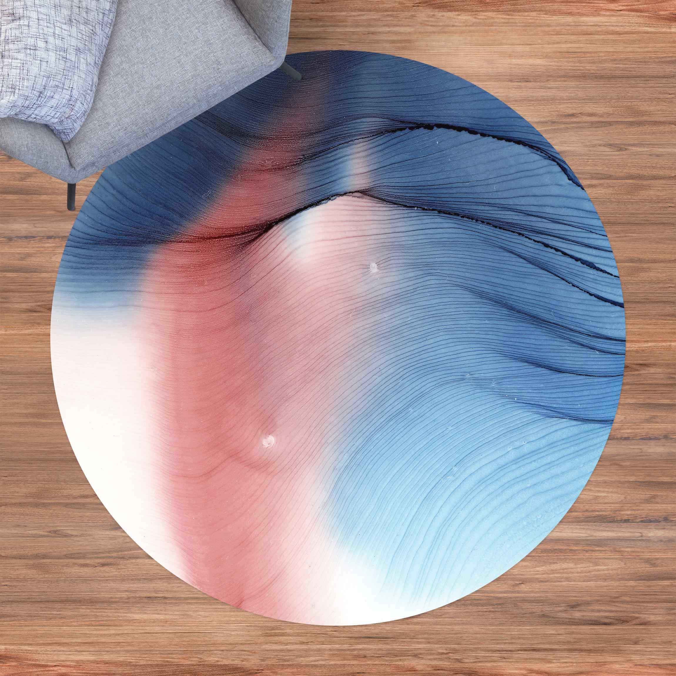 Runder Vinyl-Teppich Melierter Farbtanz in Blau mit Rot
