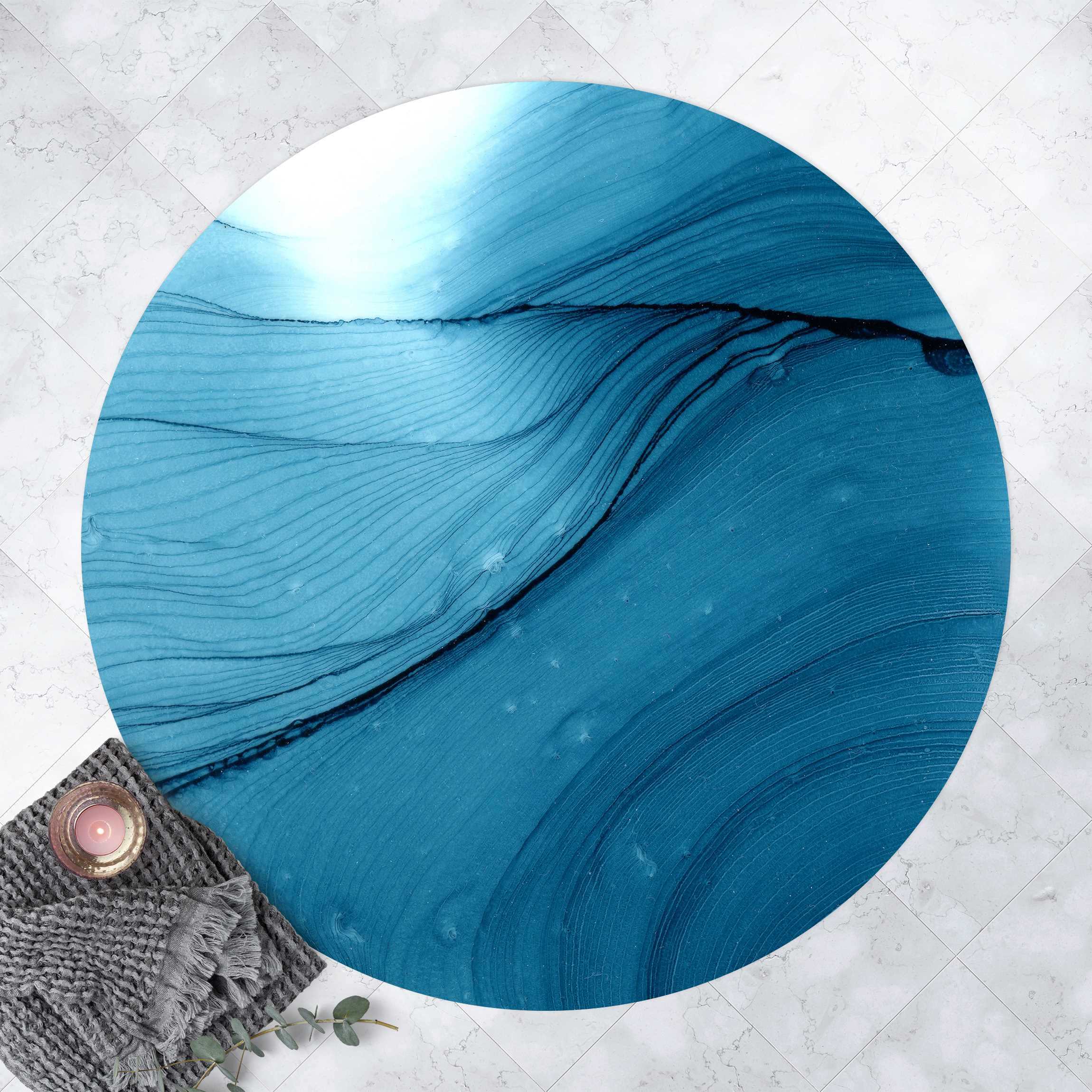 Runder Vinyl-Teppich Meliertes Blau