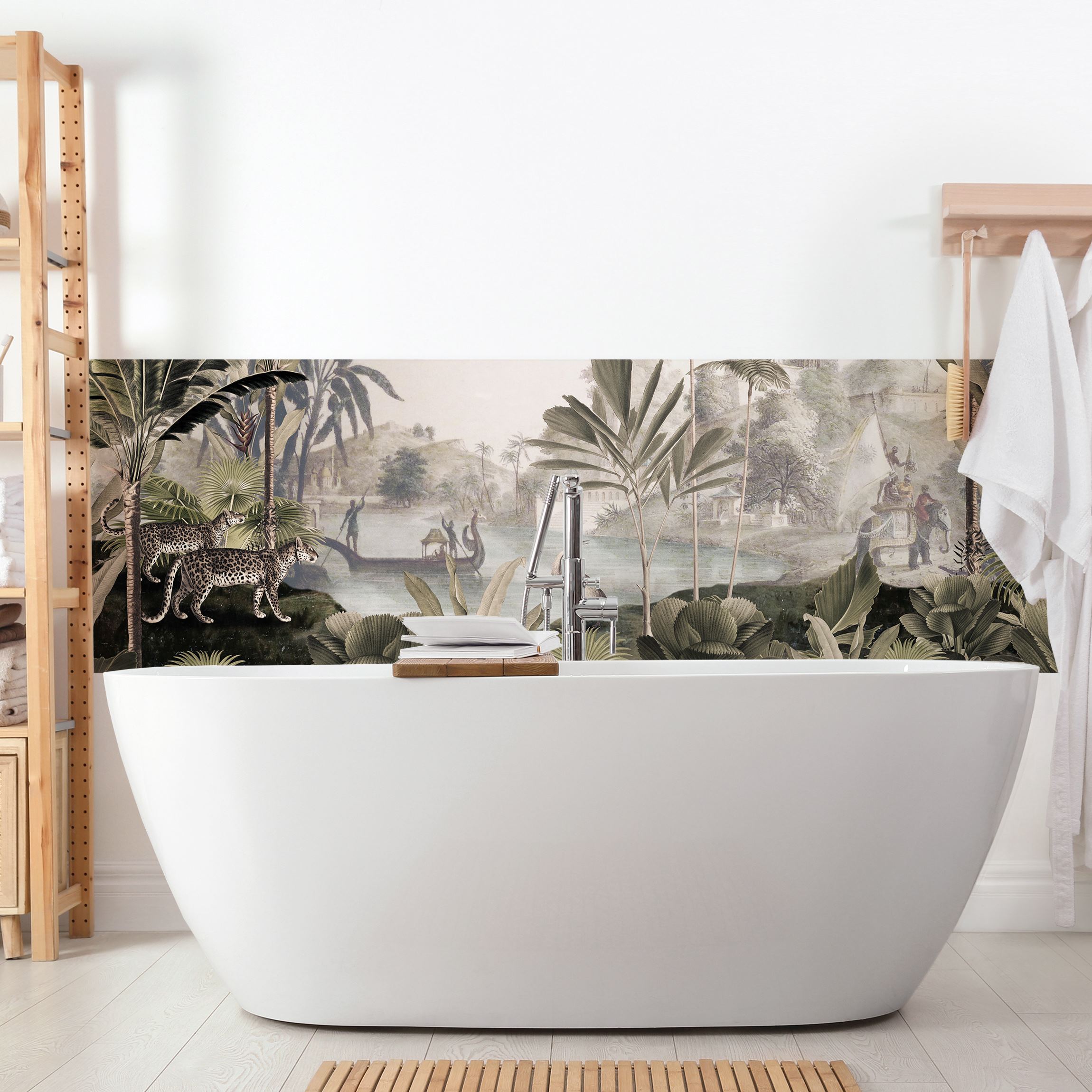 Wandverkleidung Bad Mensch und Tier im tiefen Dschungel