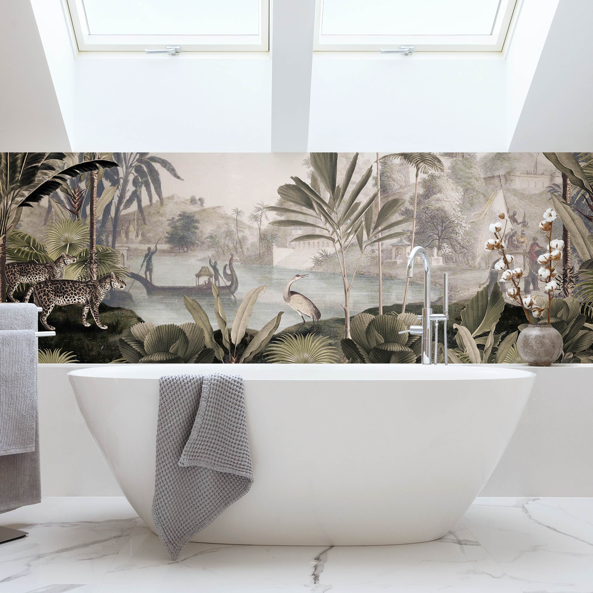 Wandverkleidung Bad Mensch und Tier im tiefen Dschungel