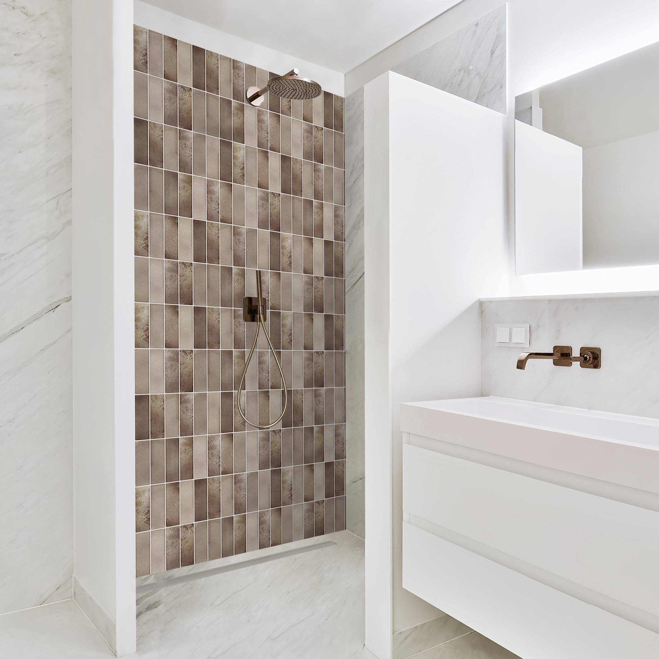 Duschrückwand Metro Fliesen Keramikoptik Beige