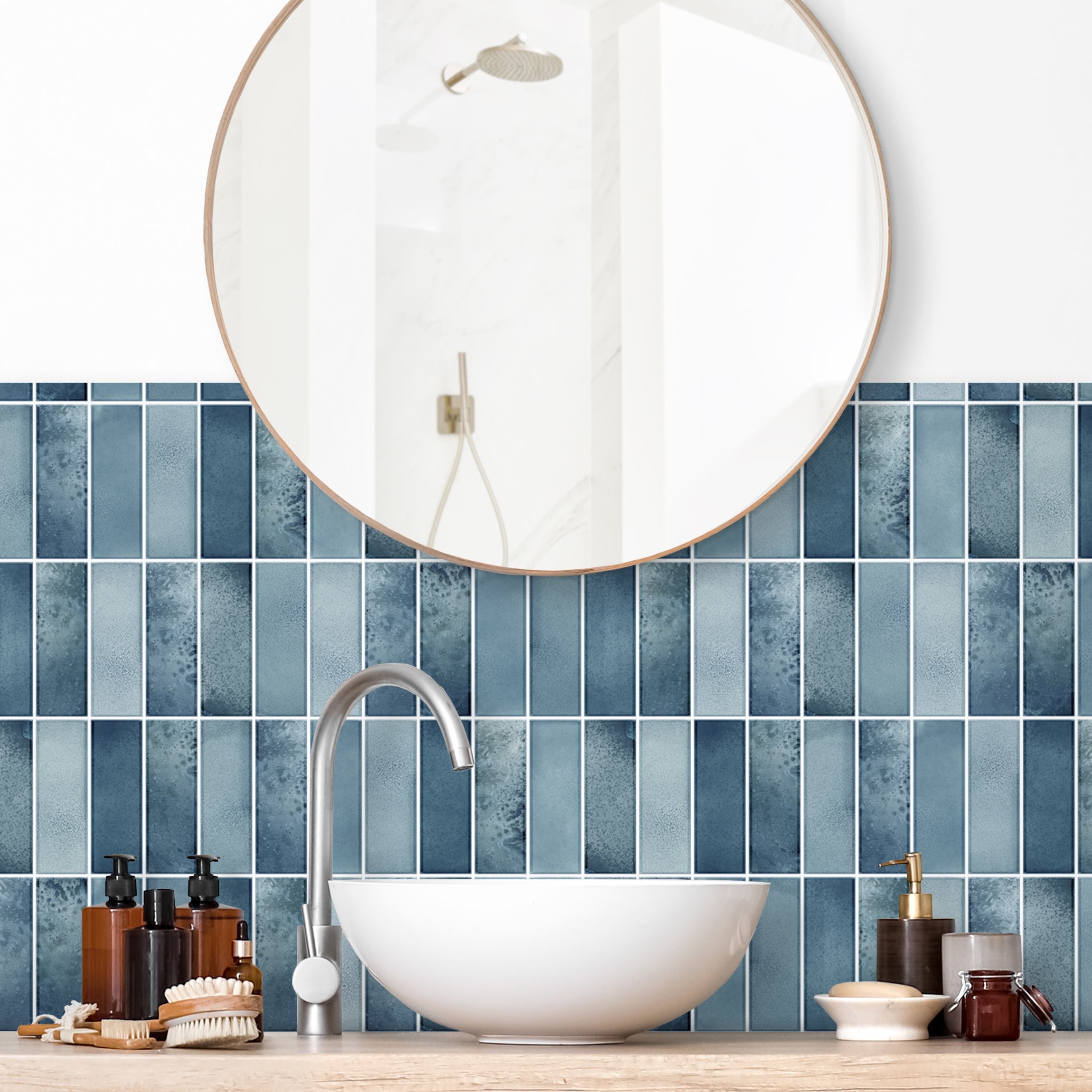 Wandverkleidung Bad Metro Fliesen Keramikoptik Dunkelblau