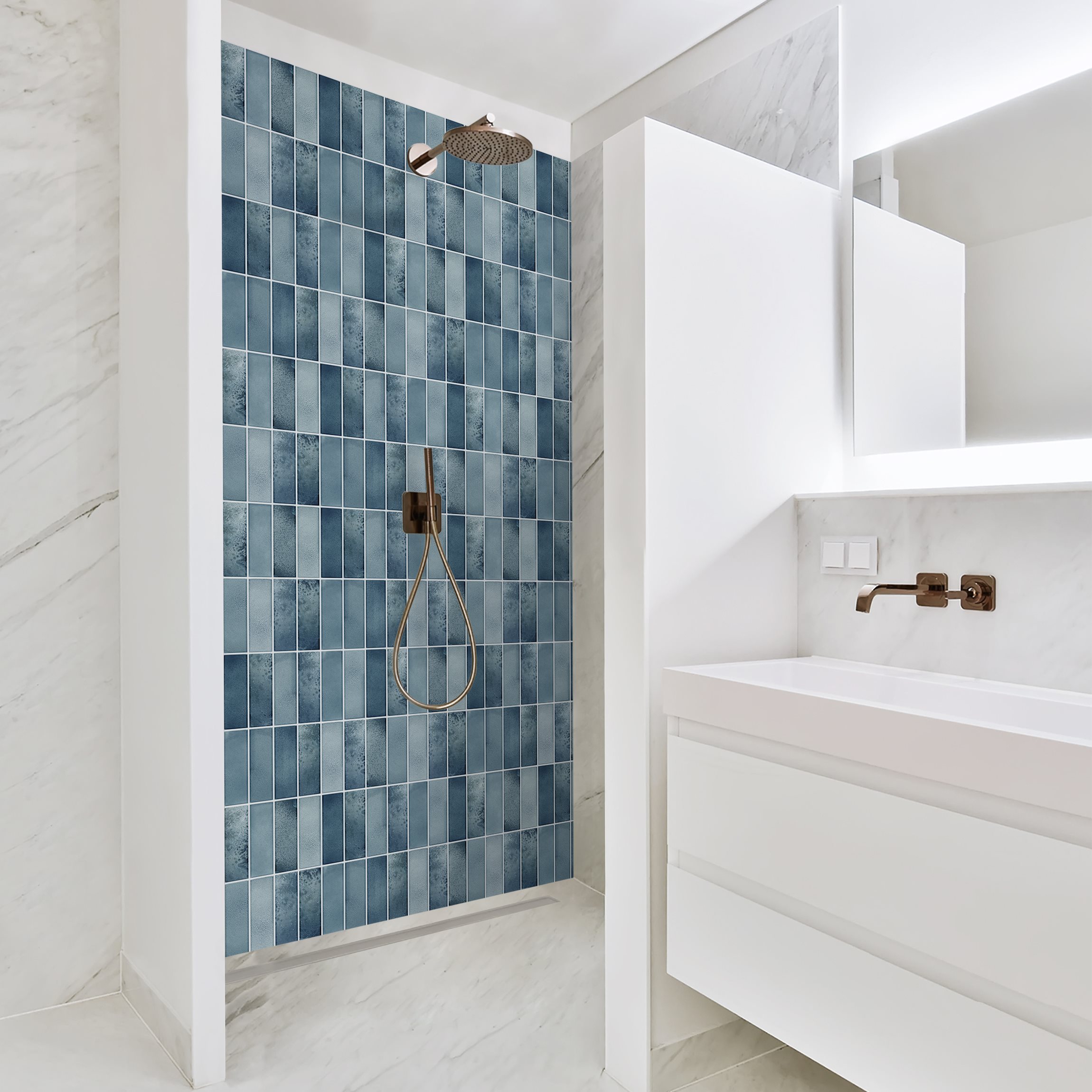 Duschrückwand Metro Fliesen Keramikoptik Dunkelblau