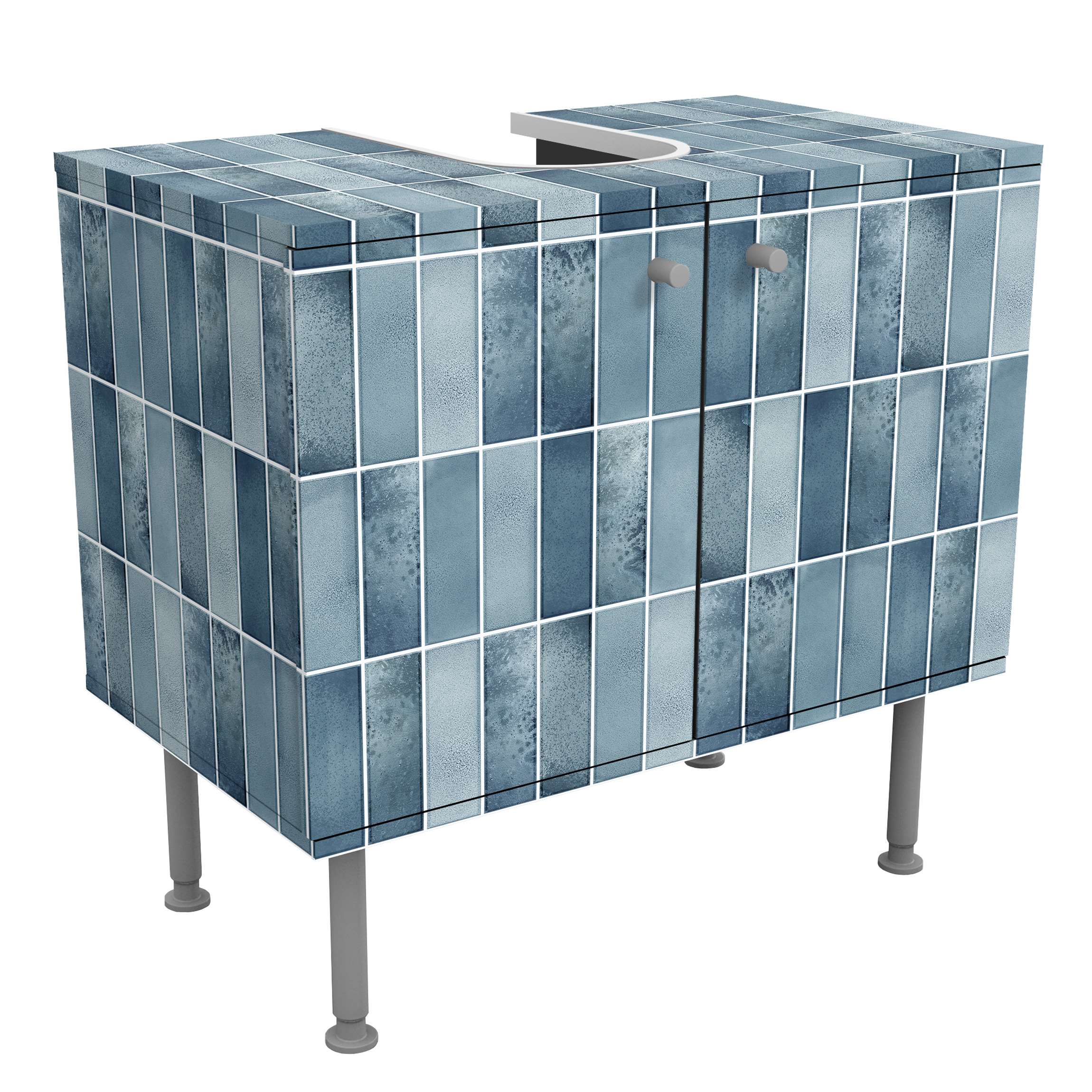 Waschbeckenunterschrank Metro Fliesen Keramikoptik Dunkelblau