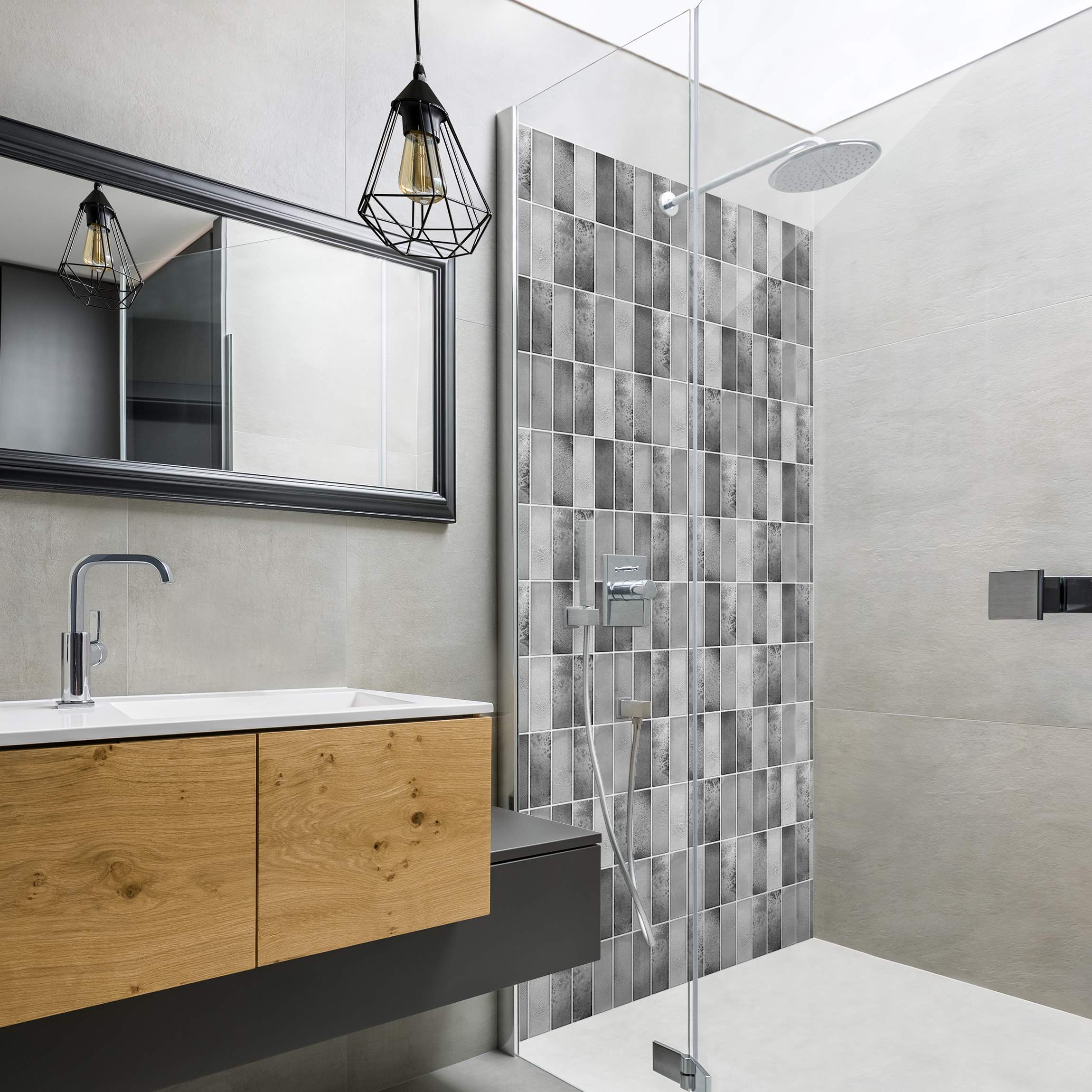 Duschrückwand Metro Fliesen Keramikoptik Grau
