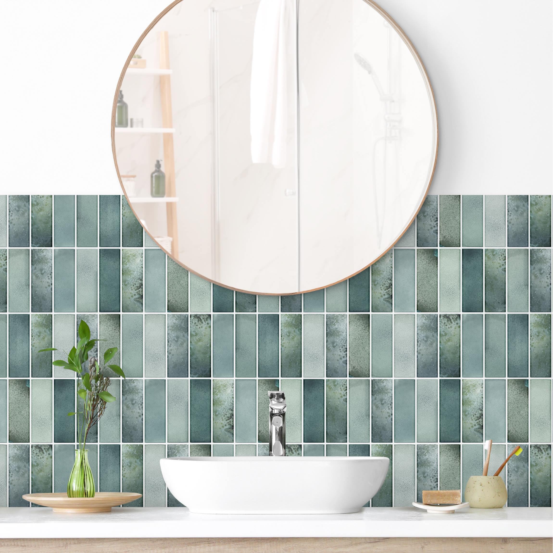 Wandverkleidung Bad Metro Fliesen Keramikoptik Grün