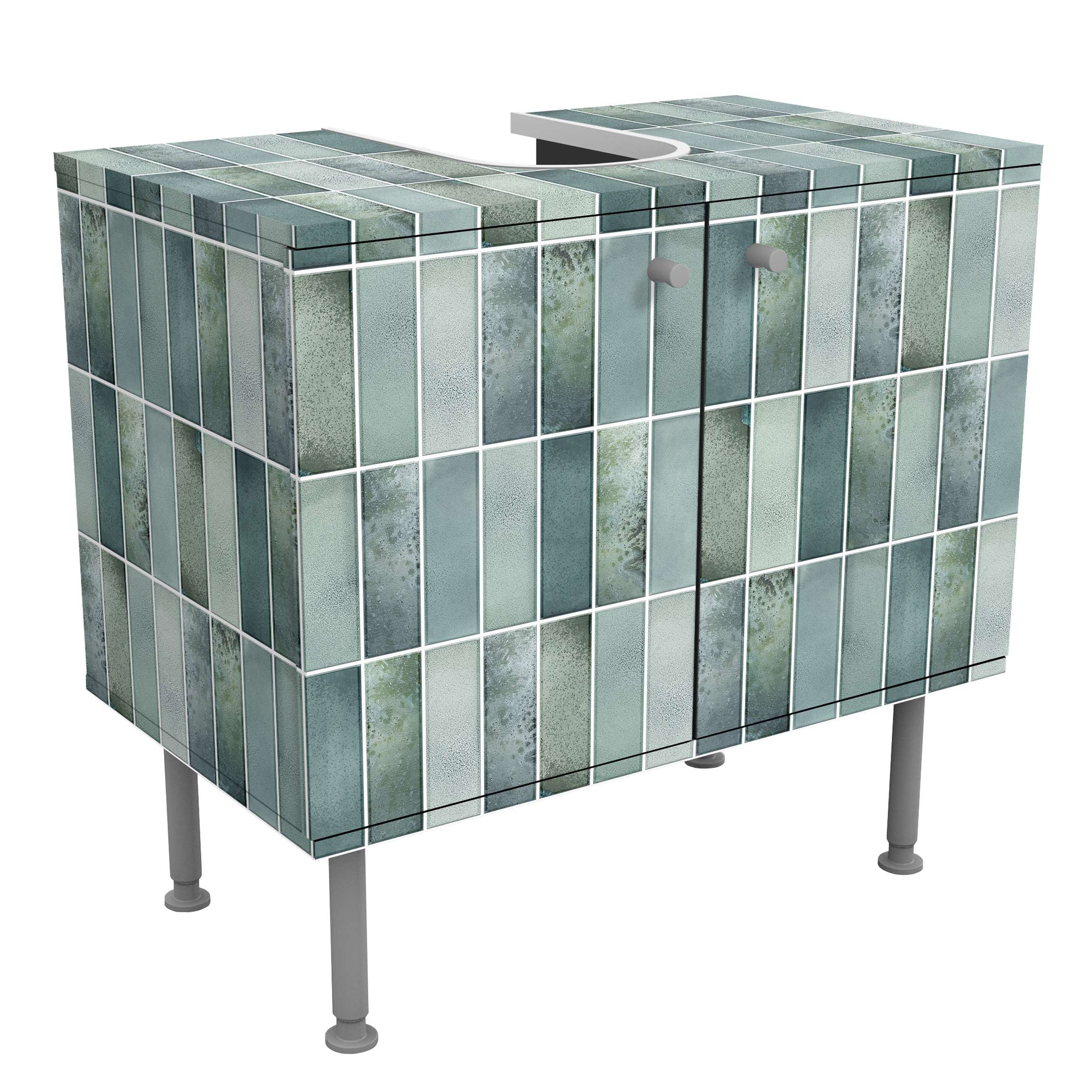 Waschbeckenunterschrank Metro Fliesen Keramikoptik Grün