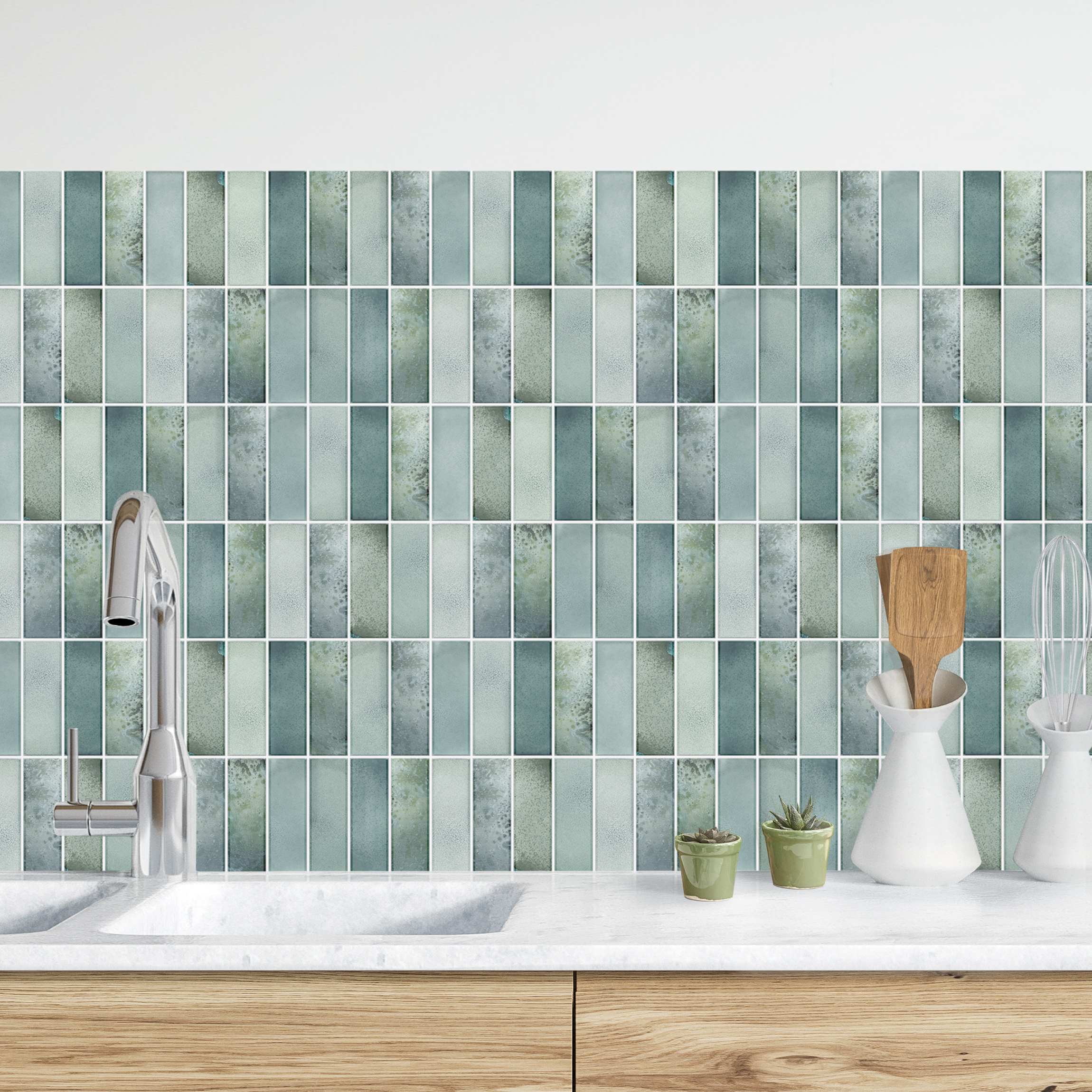 Küchenrückwand Metro Fliesen Keramikoptik Grün