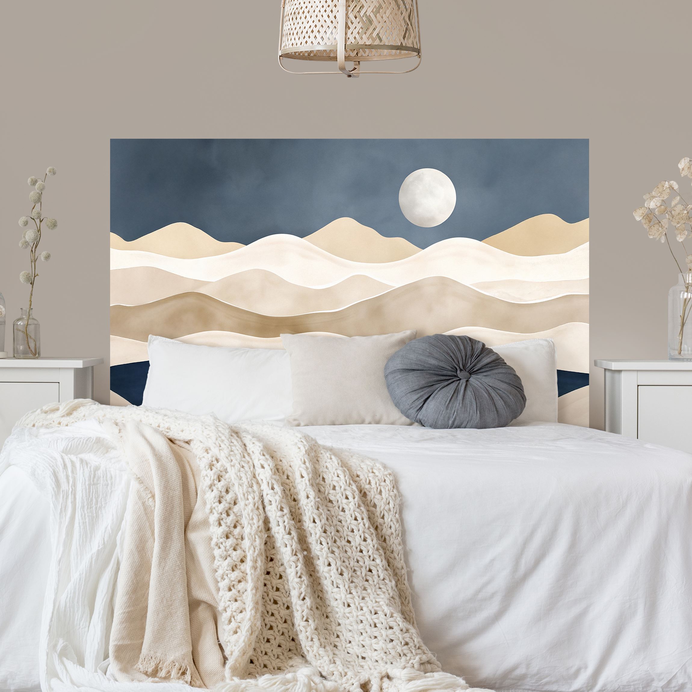Kopfteil Bett Minimalistische Boho Landschaft Beige Blau