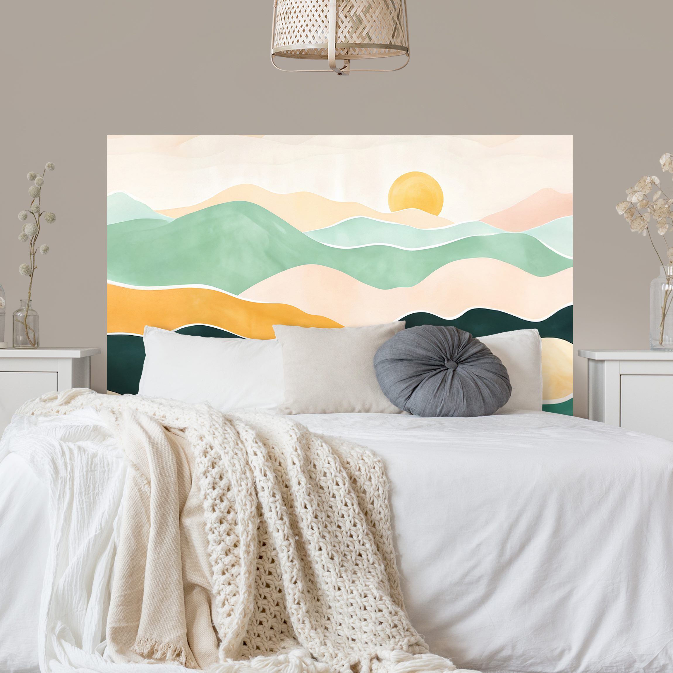 Kopfteil Bett Minimalistische Boho Landschaft Gelb Türkis