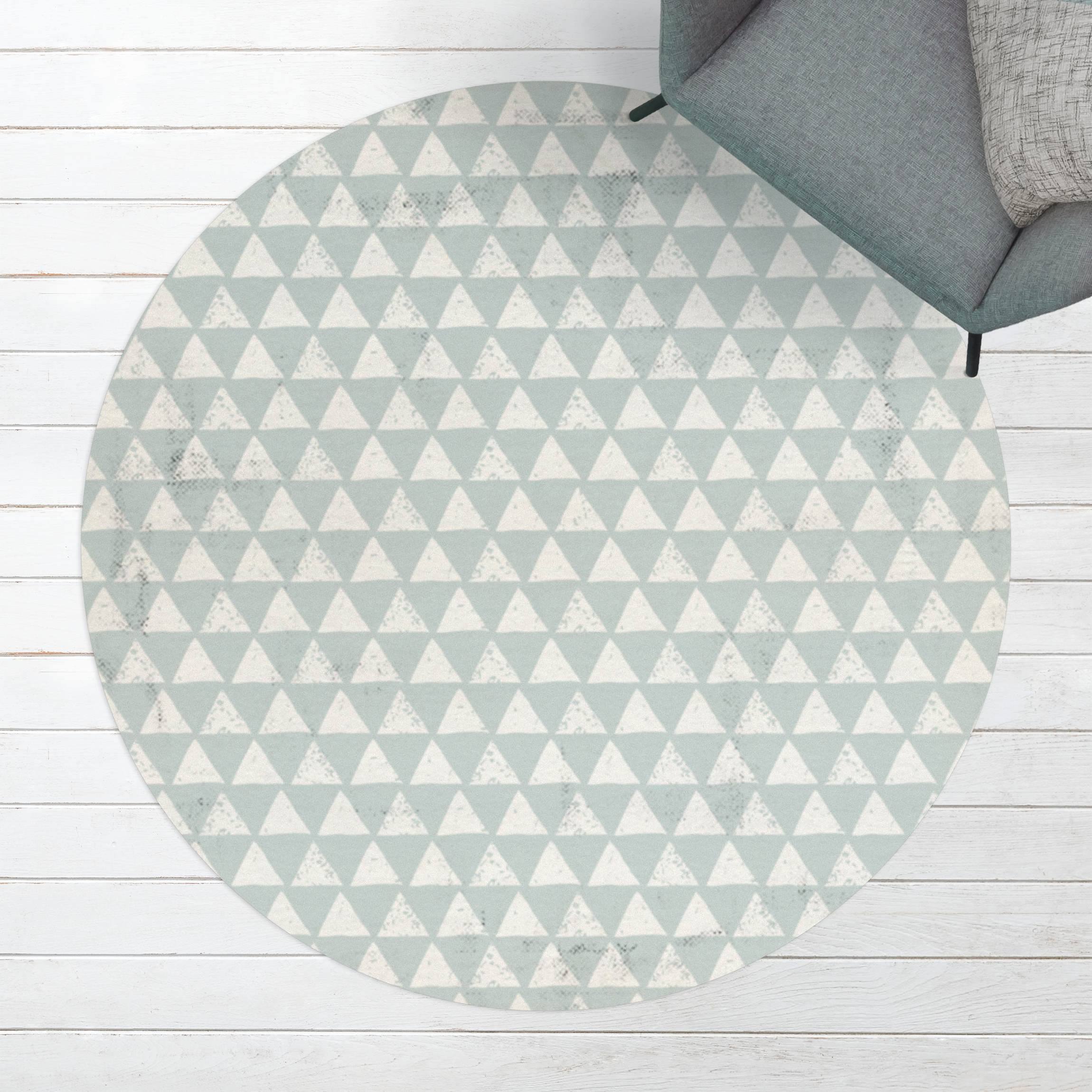 Runder Vinyl-Teppich Mintblaue Dreiecke mit Schraffur