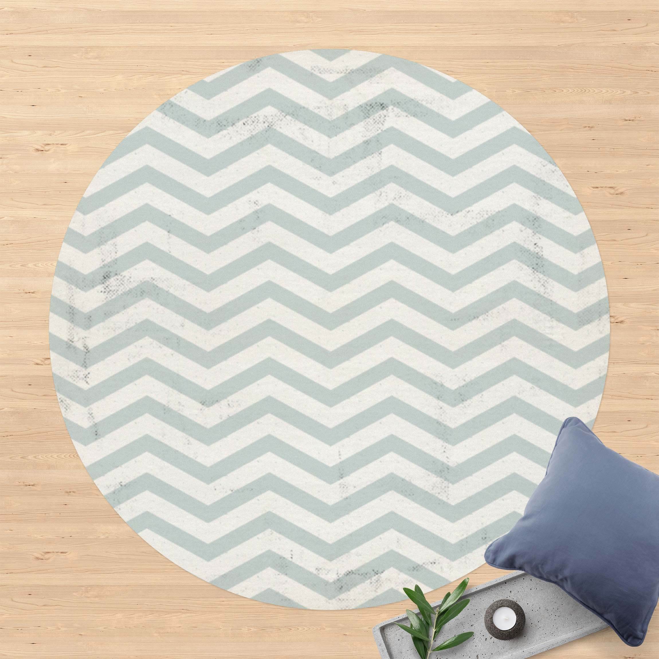 Runder Vinyl-Teppich Mintblauer Zick Zack mit Schraffur
