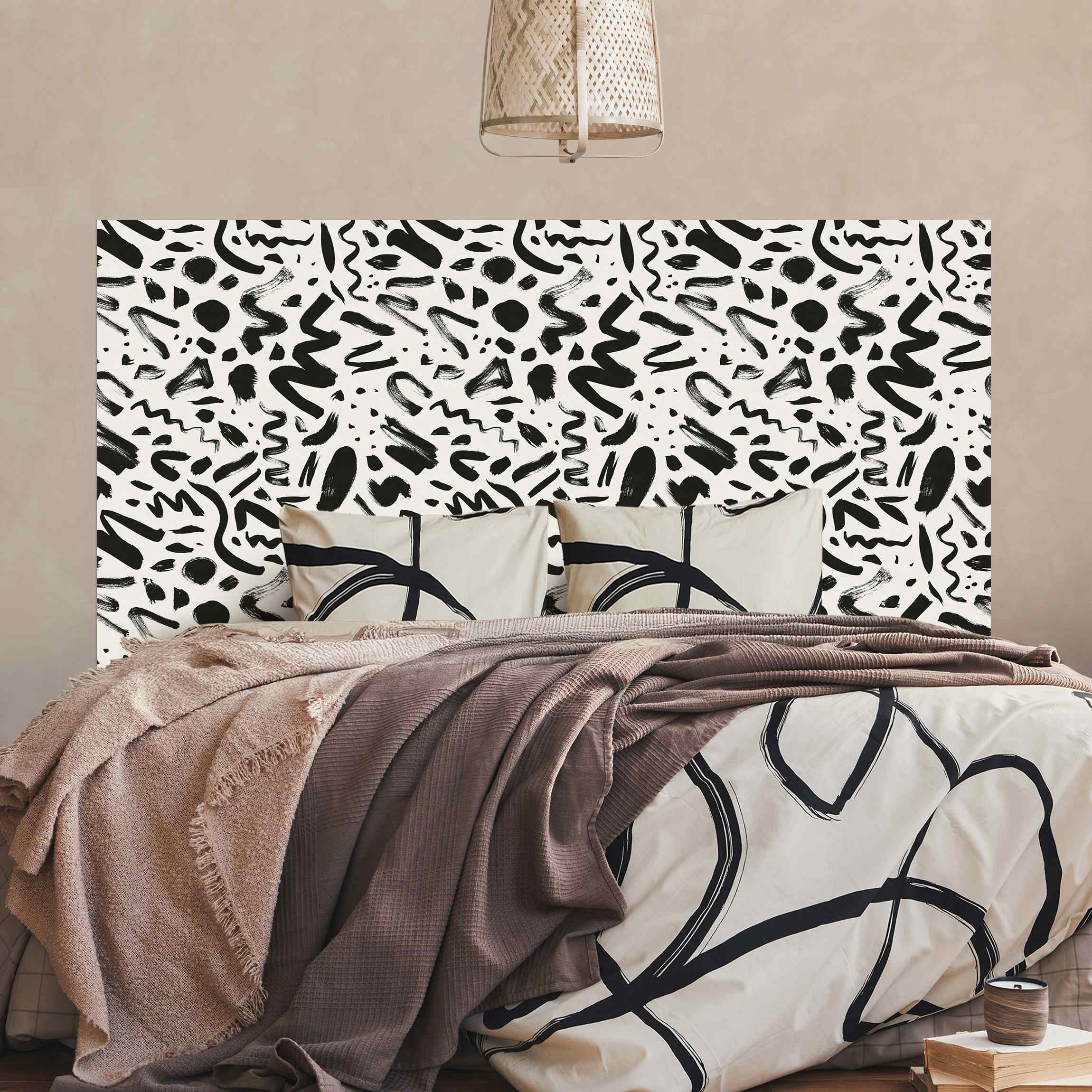 Kopfteil Bett Moderne Pinselstriche in Schwarz