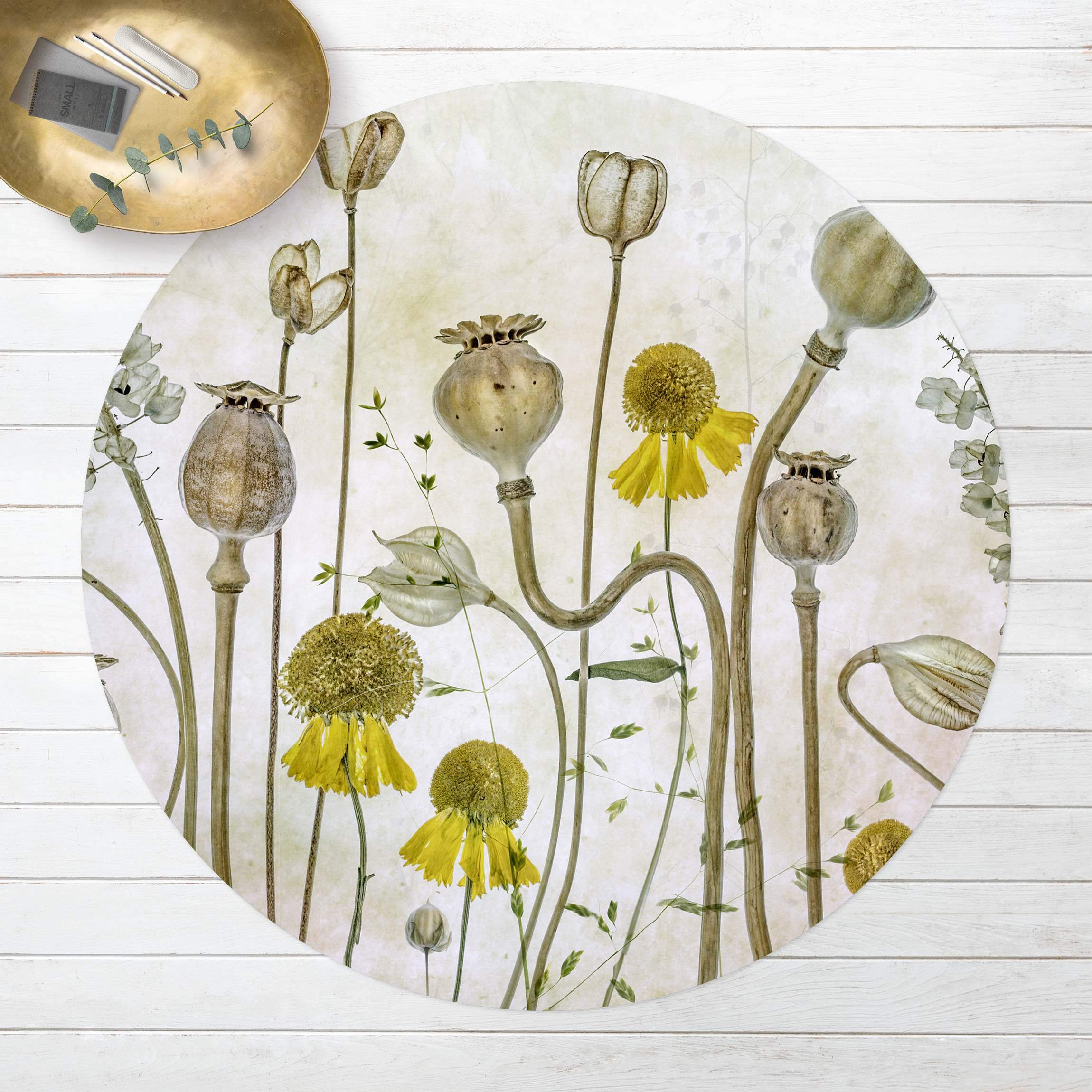 Runder Vinyl-Teppich Mohn und Helenium