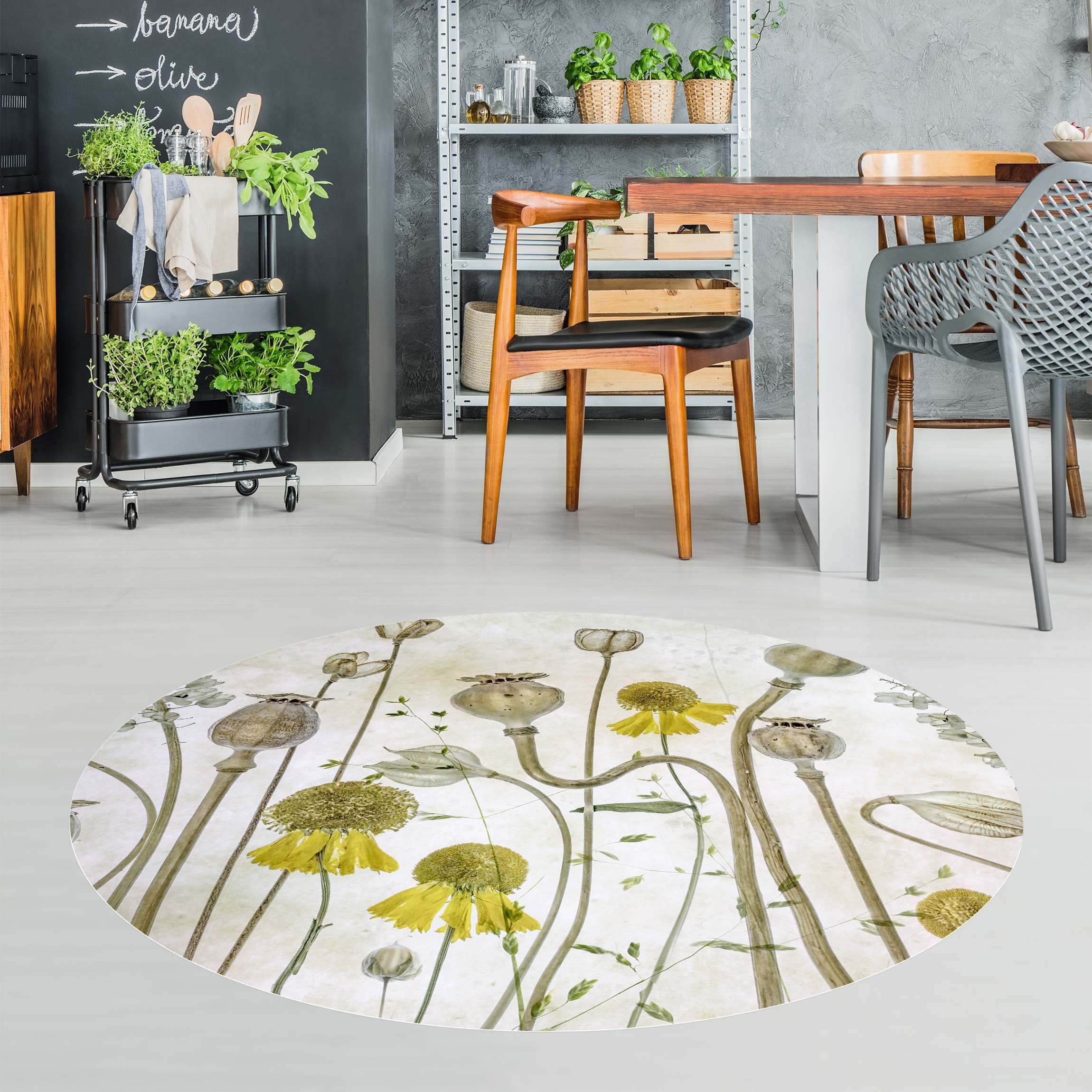 Runder Vinyl-Teppich Mohn und Helenium