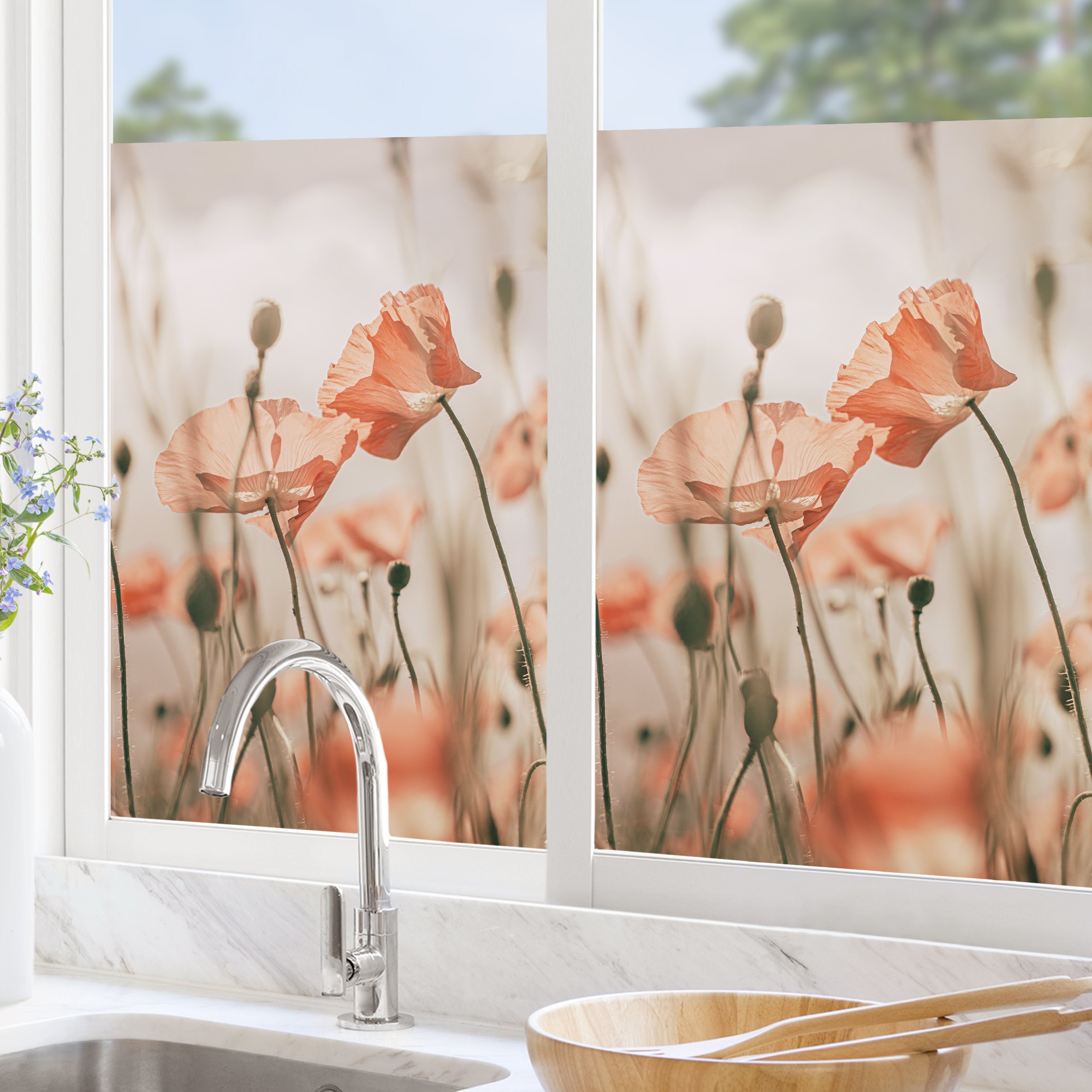 Fensterfolie Mohnblüten im Sommerwind