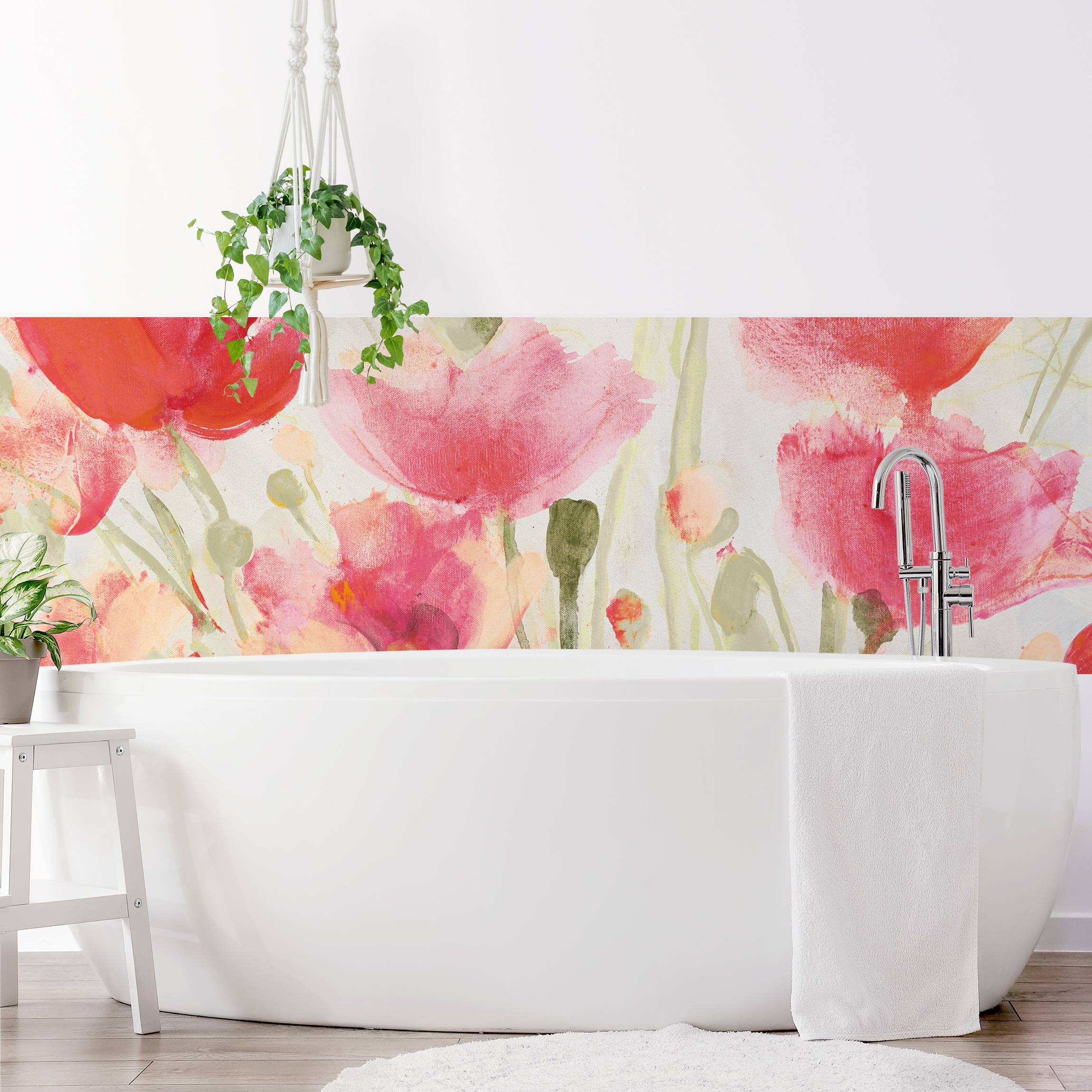 Wandverkleidung Bad Mohnblumen im Sommerwind