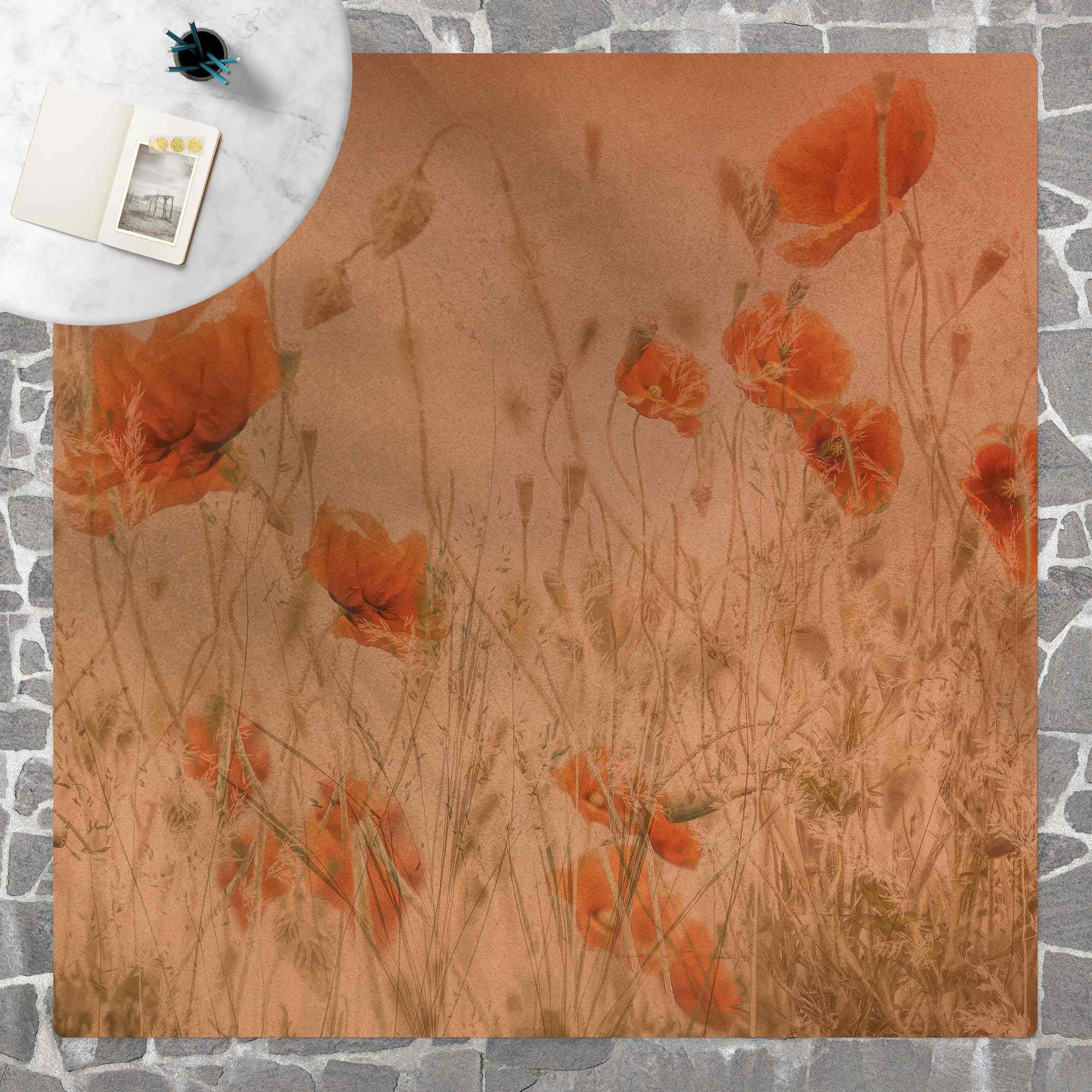 Kork-Teppich Mohnblumen und Gräser im Feld