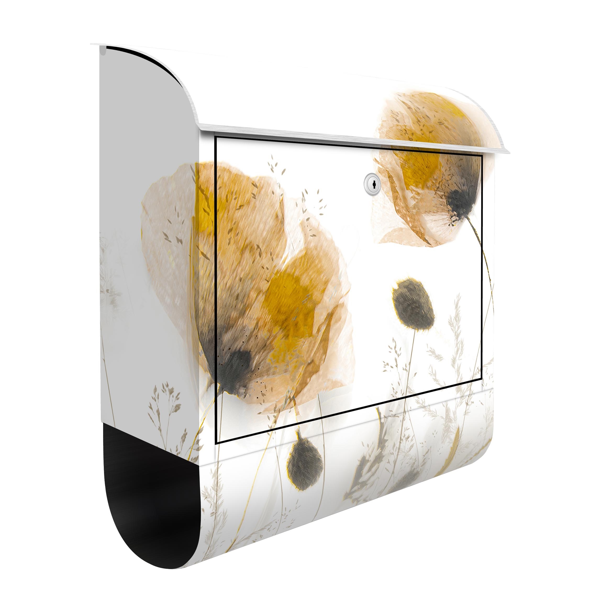 Briefkasten Mohnblumen und zarte Gräser im weichen Nebel