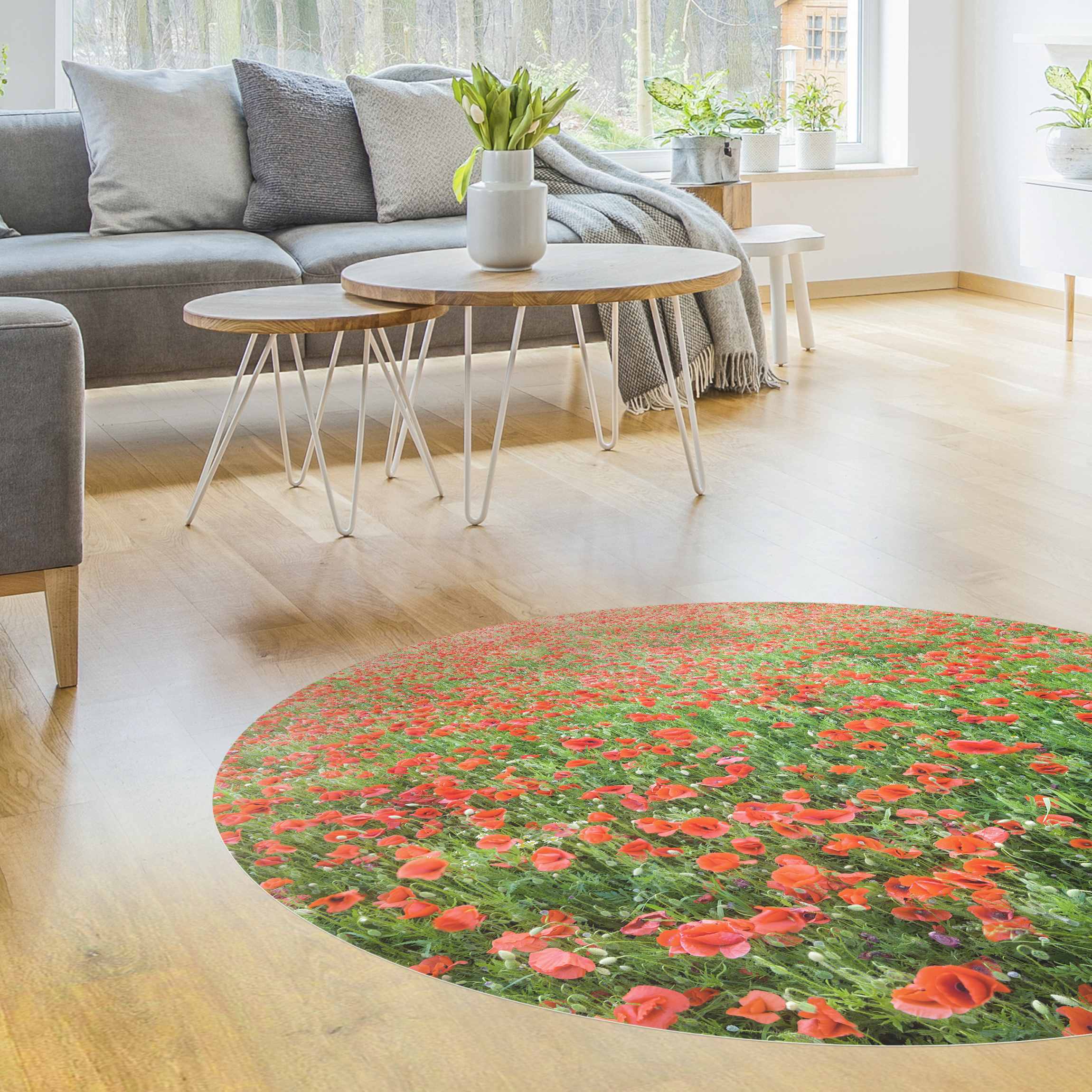 Runder Vinyl-Teppich Mohnblumenfeld