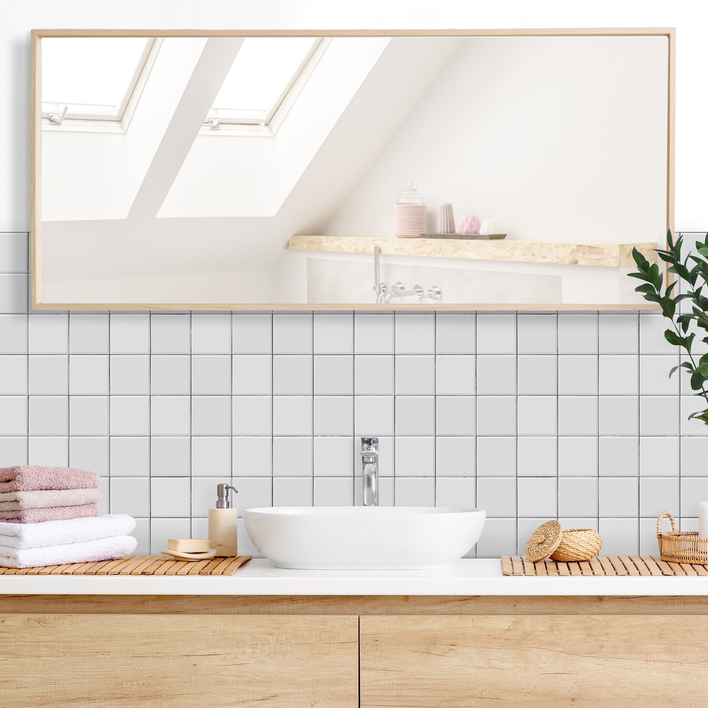 Wandverkleidung Bad Mosaik Fliesen - Shabby Hellgrau