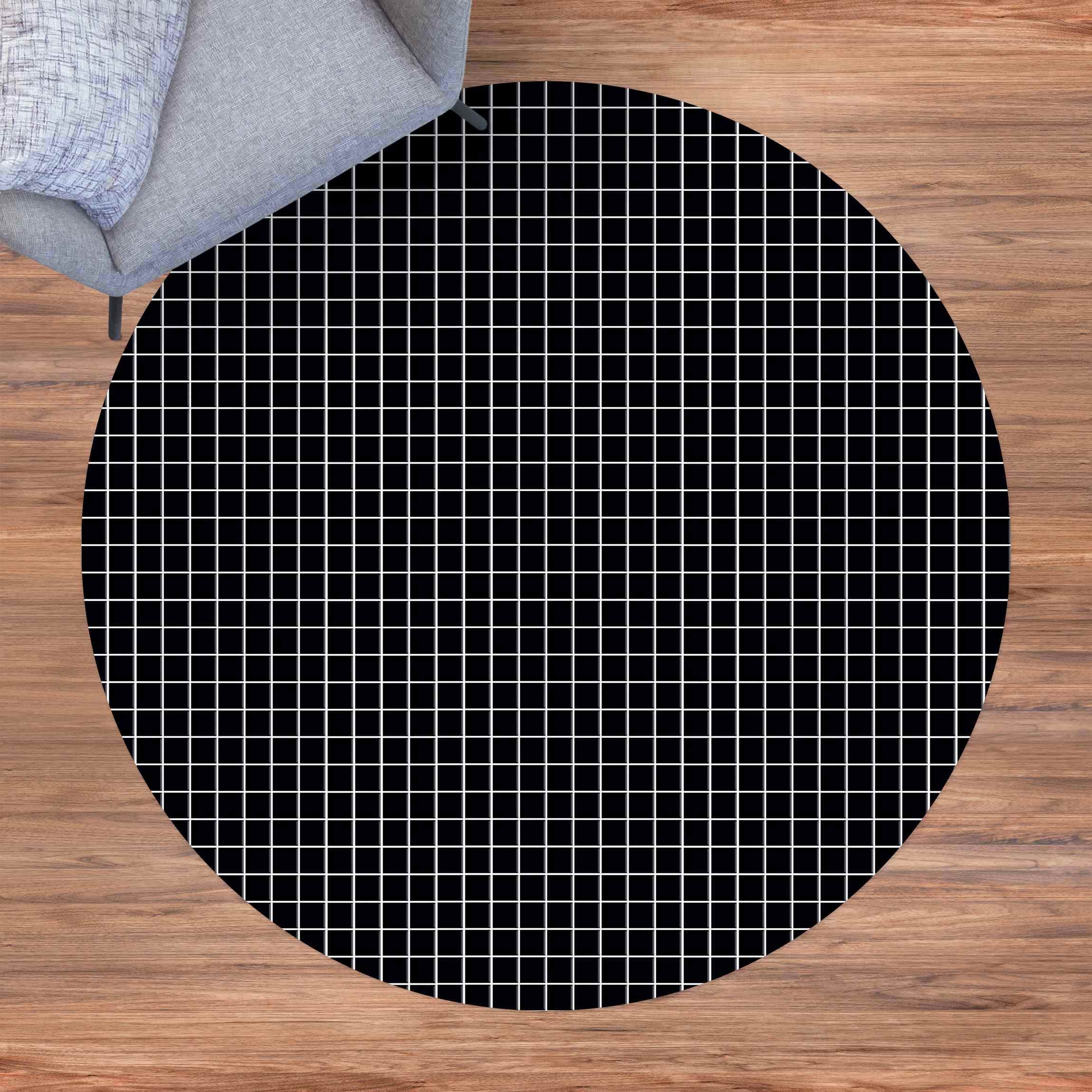 Runder Vinyl-Teppich Mosaikfliesen Schwarz Matt