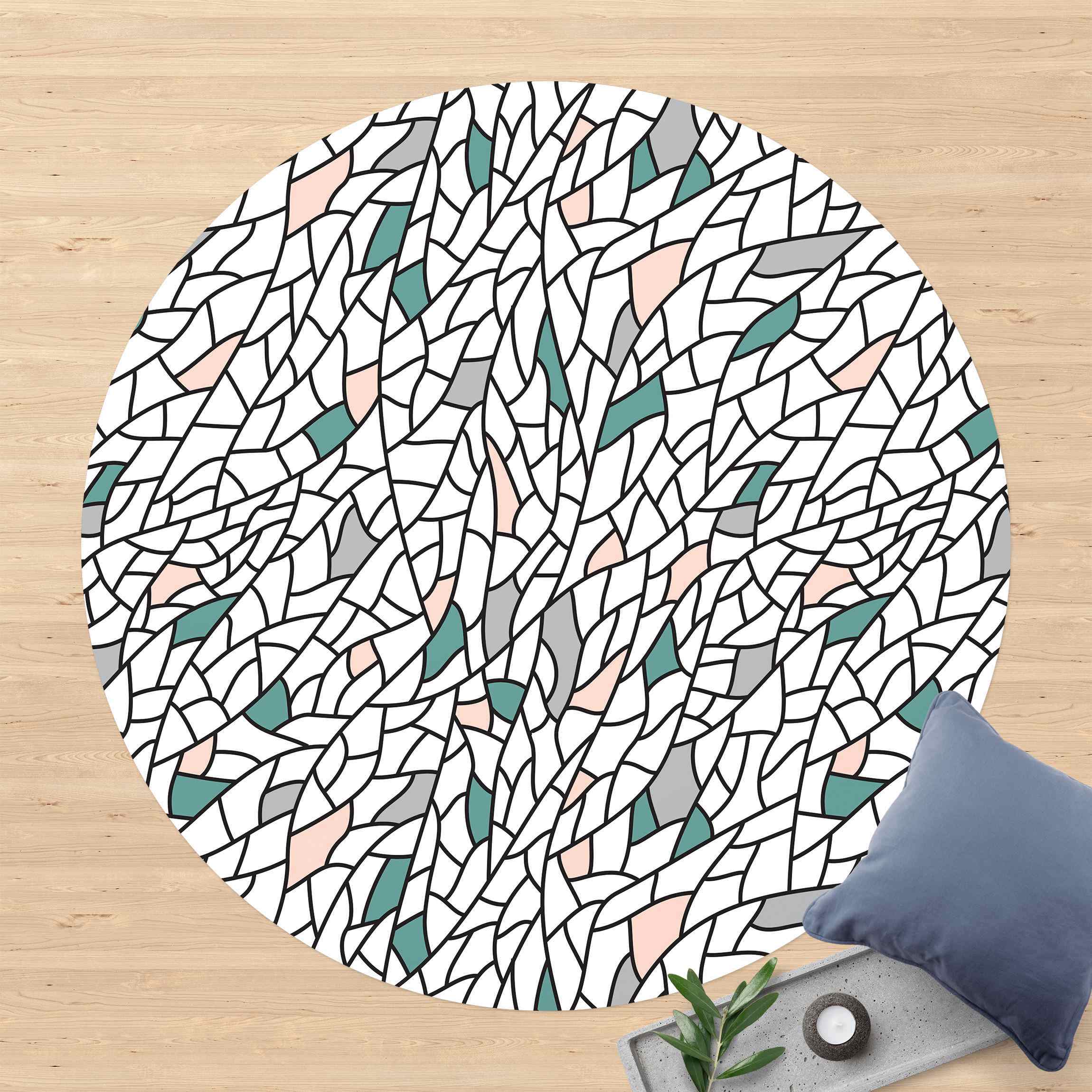 Runder Vinyl-Teppich Mosaiklinien Muster Pastell