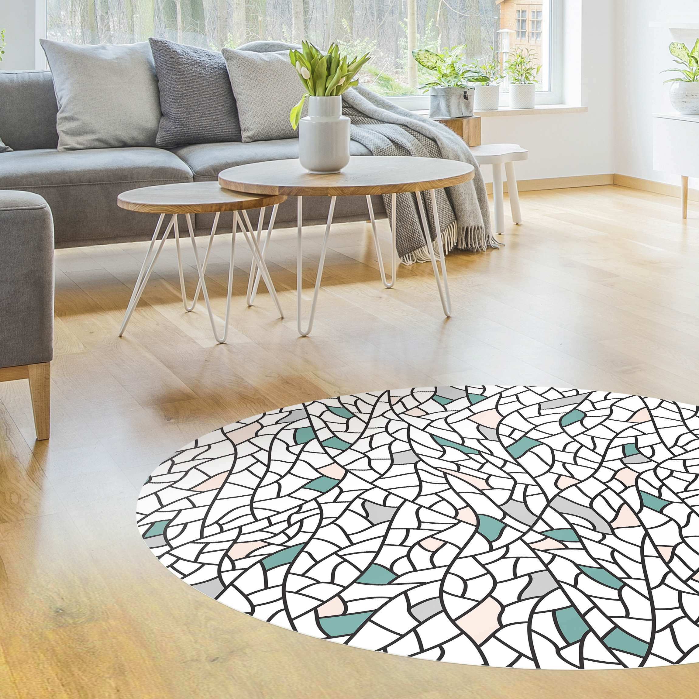 Runder Vinyl-Teppich Mosaiklinien Muster Pastell
