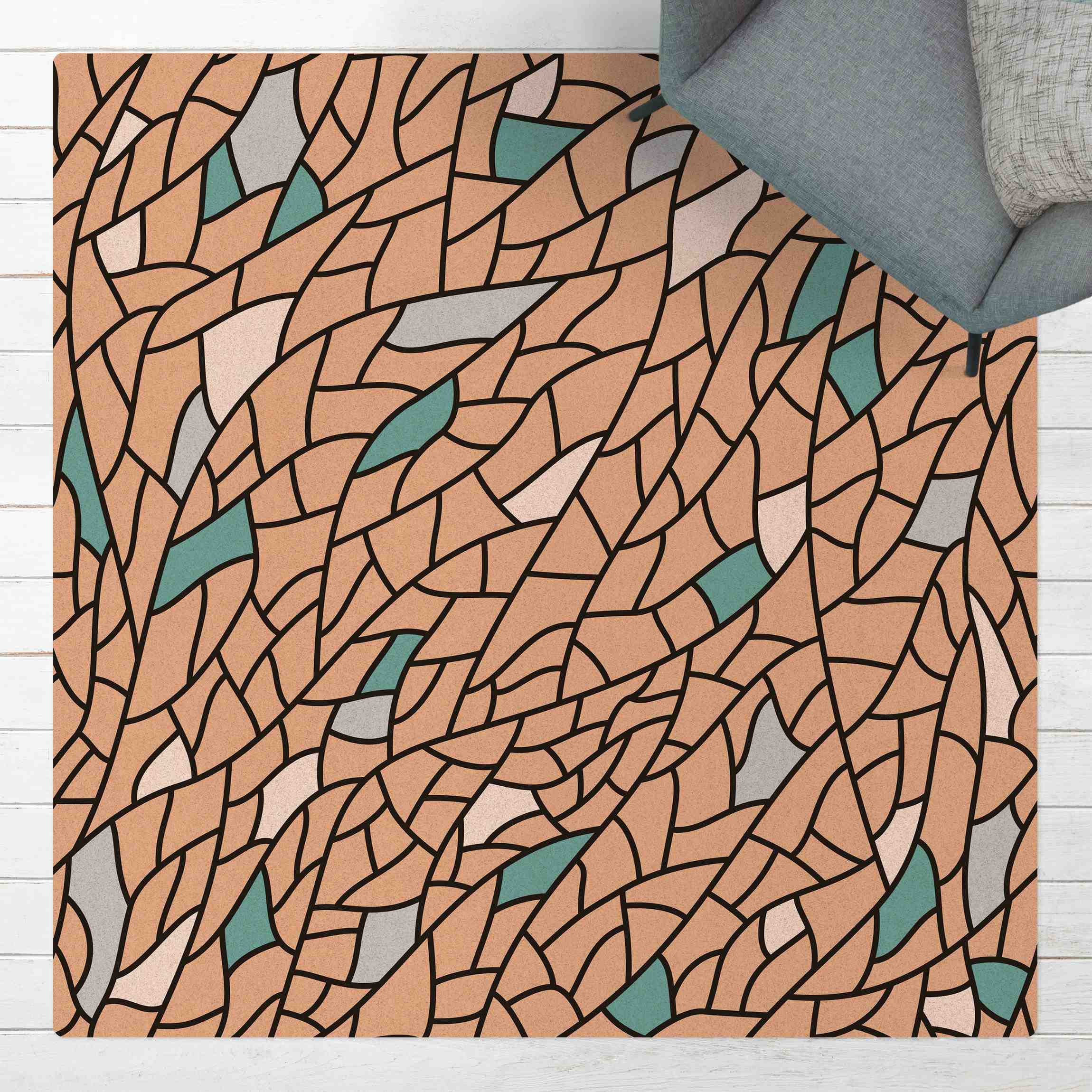 Kork-Teppich Mosaiklinien Muster Pastell