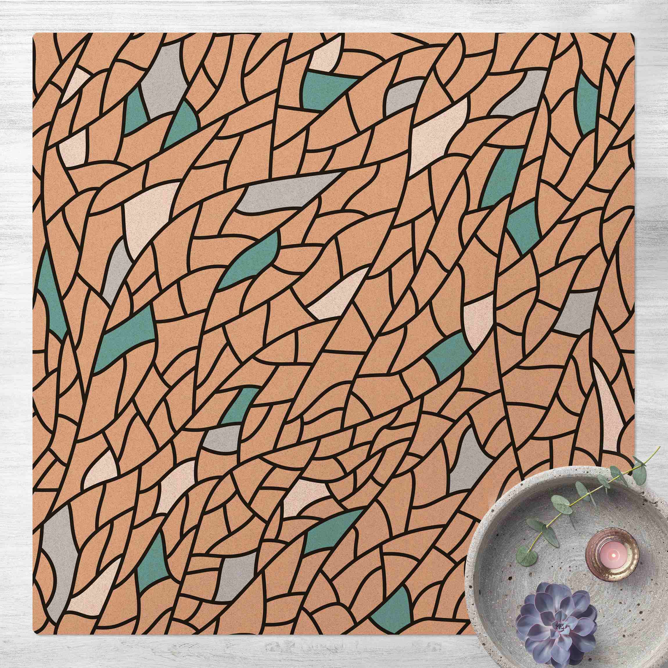 Kork-Teppich Mosaiklinien Muster Pastell