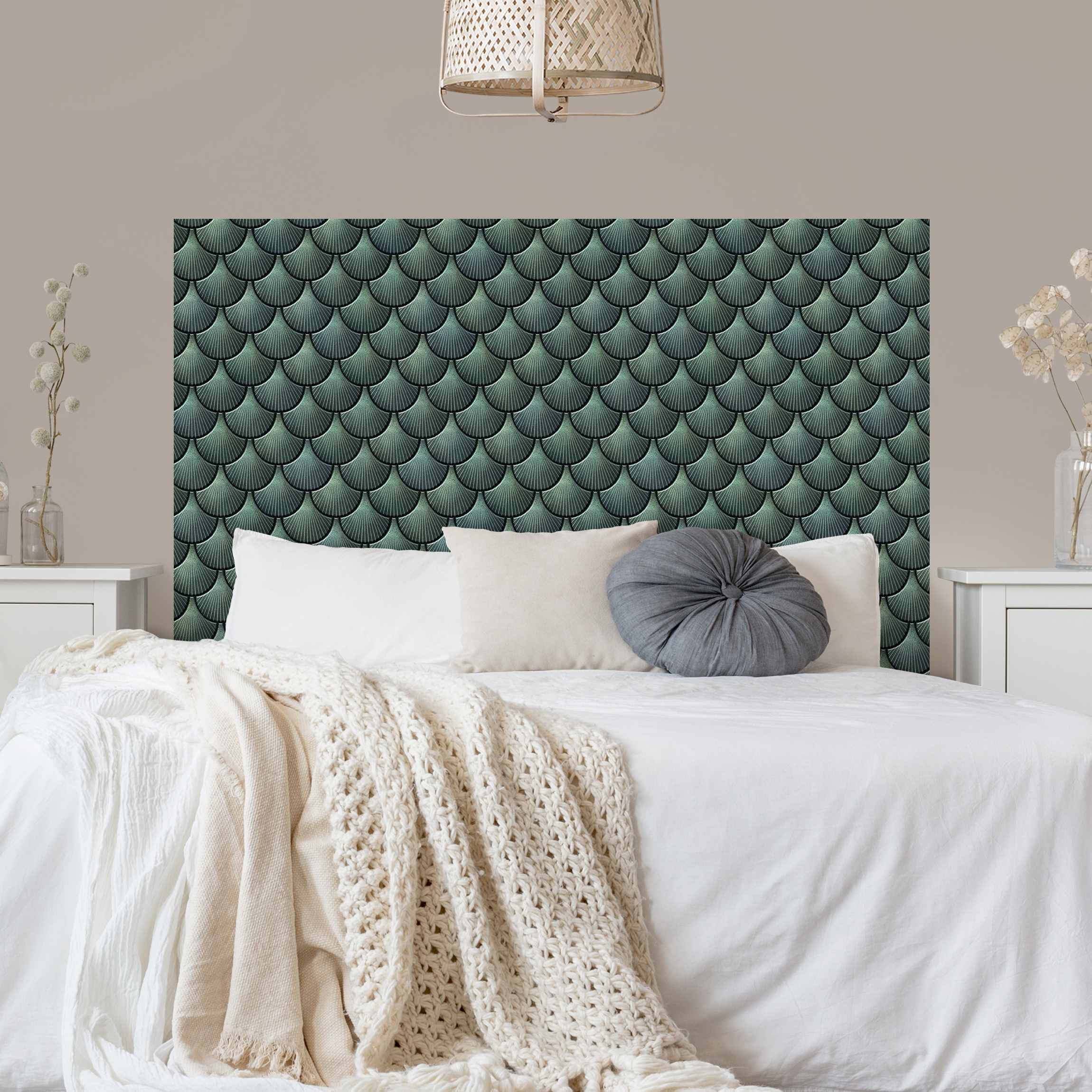 Kopfteil Bett Muschel Fliesen Keramikoptik Eucalyptus