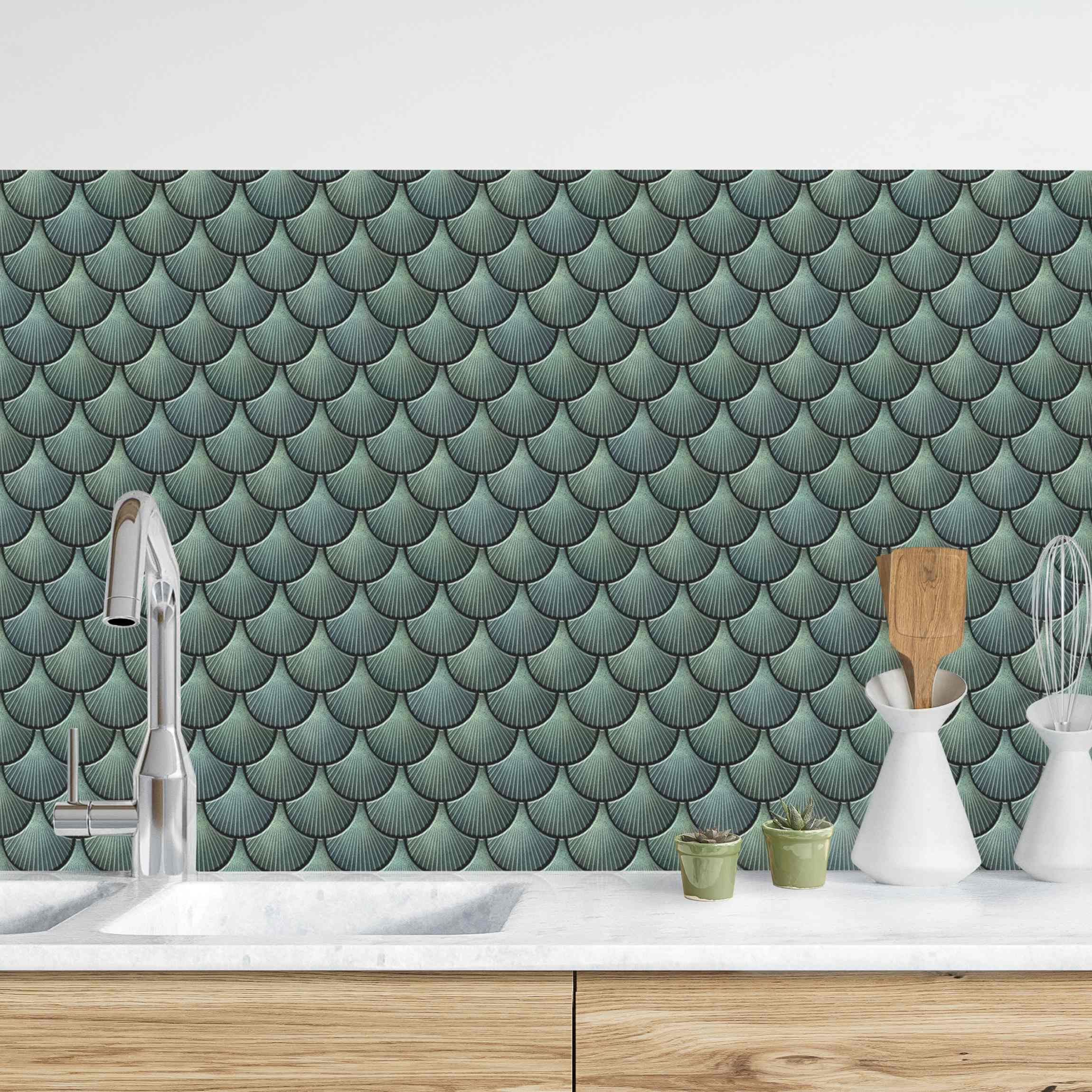 Küchenrückwand Muschel Fliesen Keramikoptik Eucalyptus