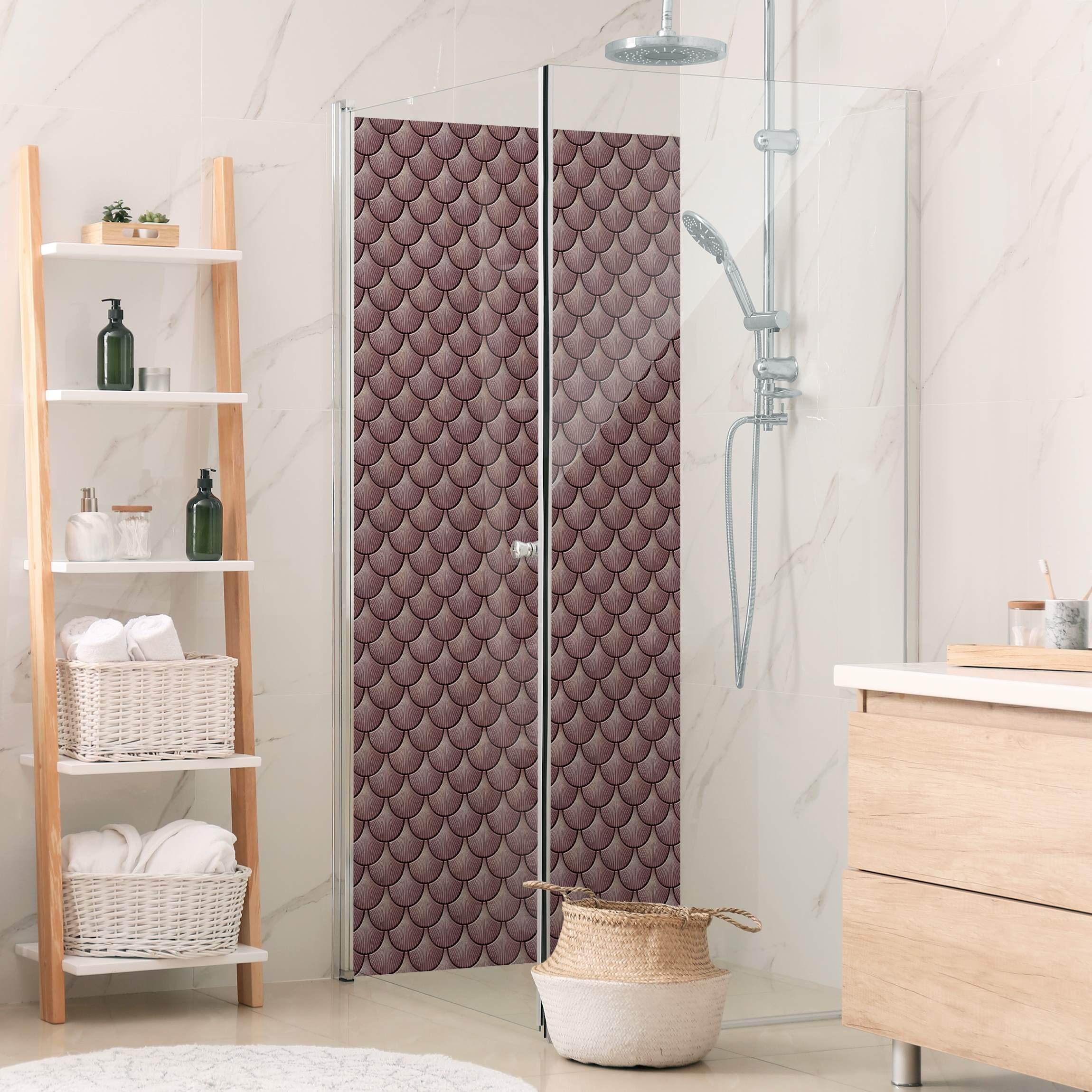 Duschrückwand Muschel Fliesen Keramikoptik Rosa