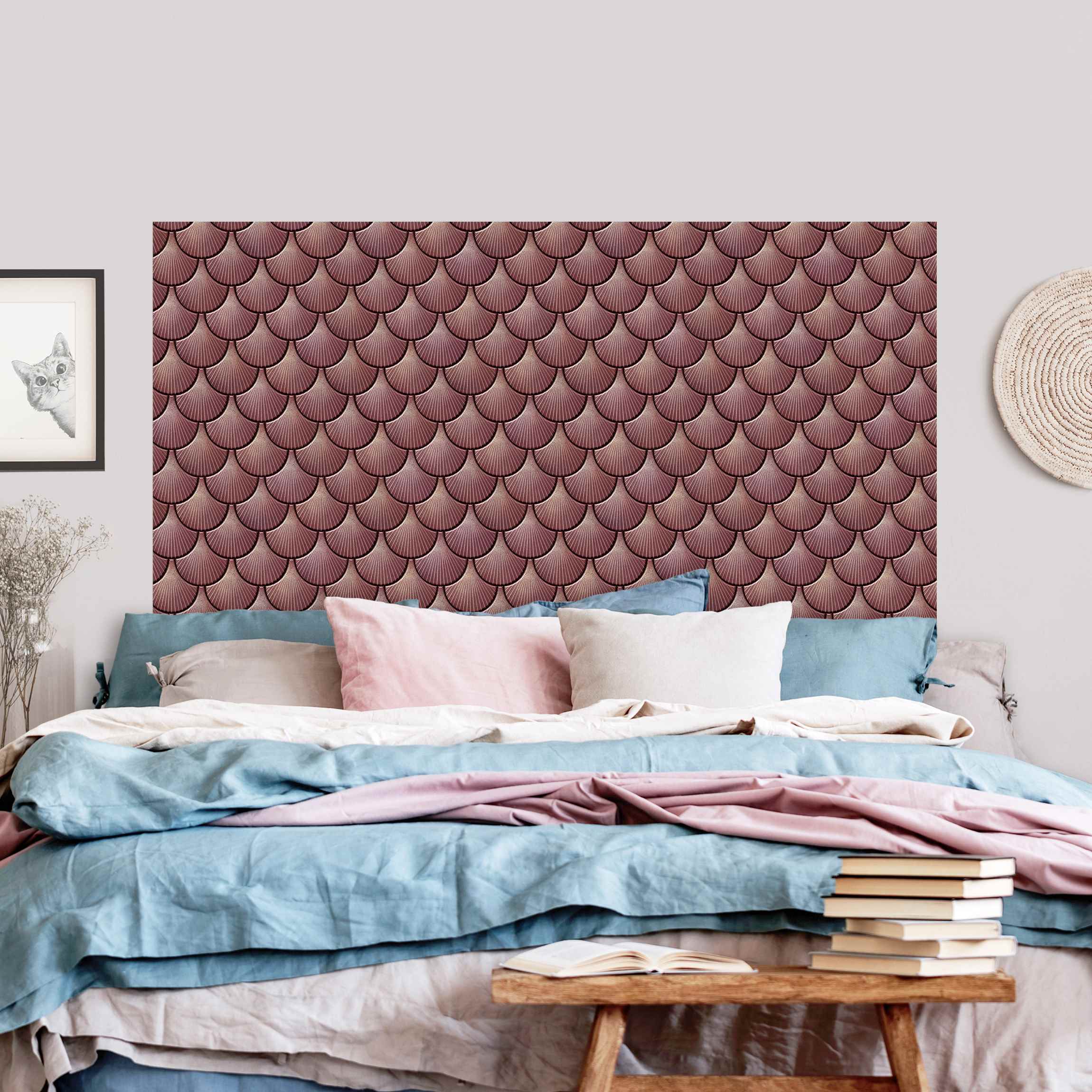 Kopfteil Bett Muschel Fliesen Keramikoptik Rosa