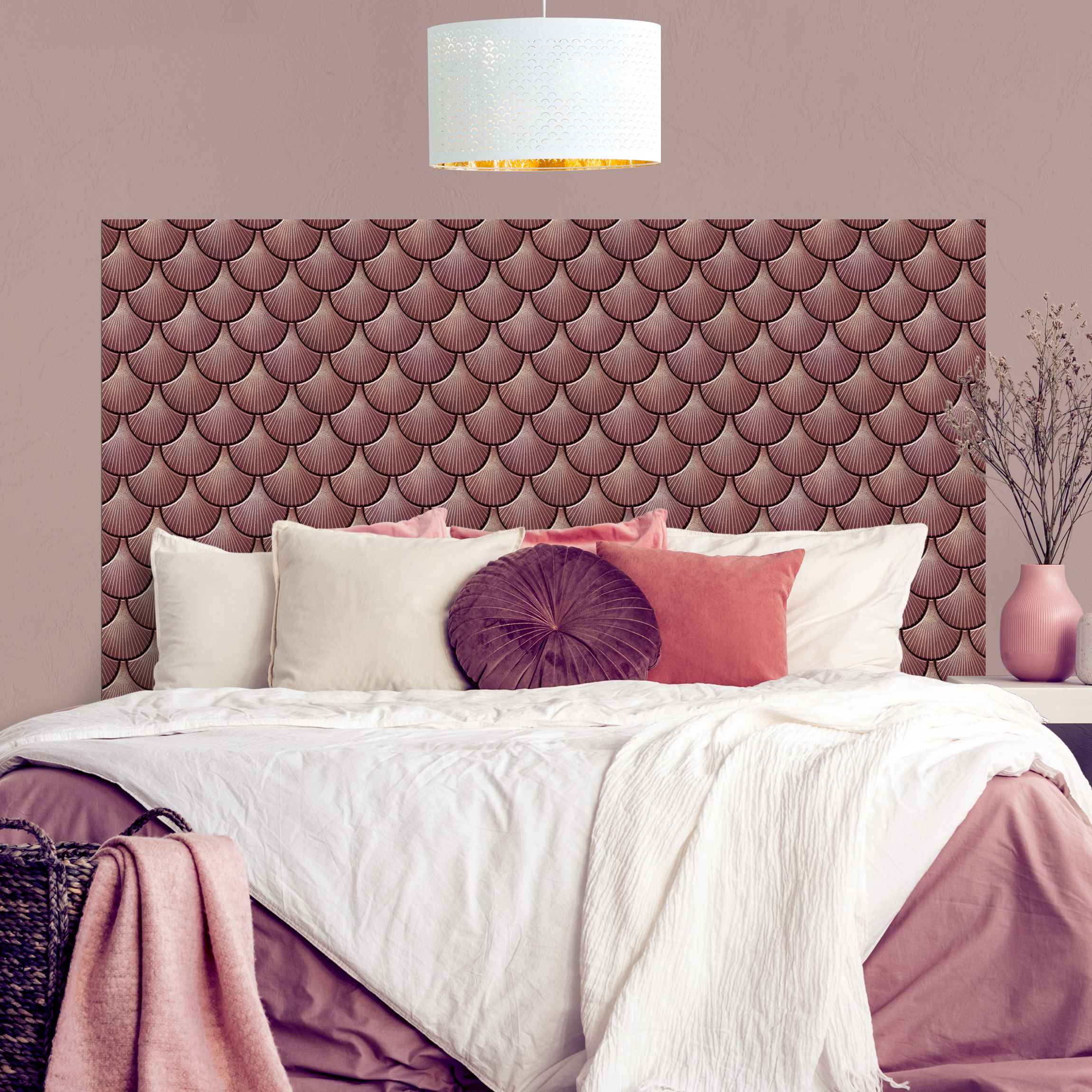 Kopfteil Bett Muschel Fliesen Keramikoptik Rosa